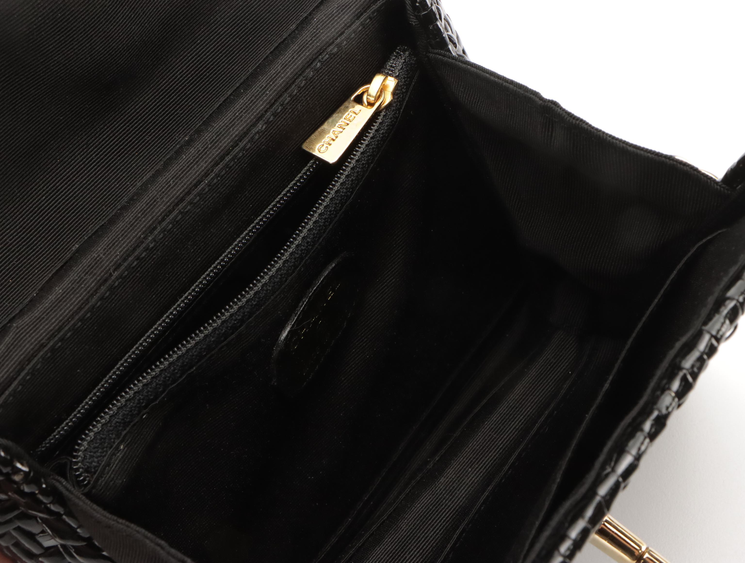 Chanel Black Glazed Wicker CC Flap Shoulder Bag, With Box