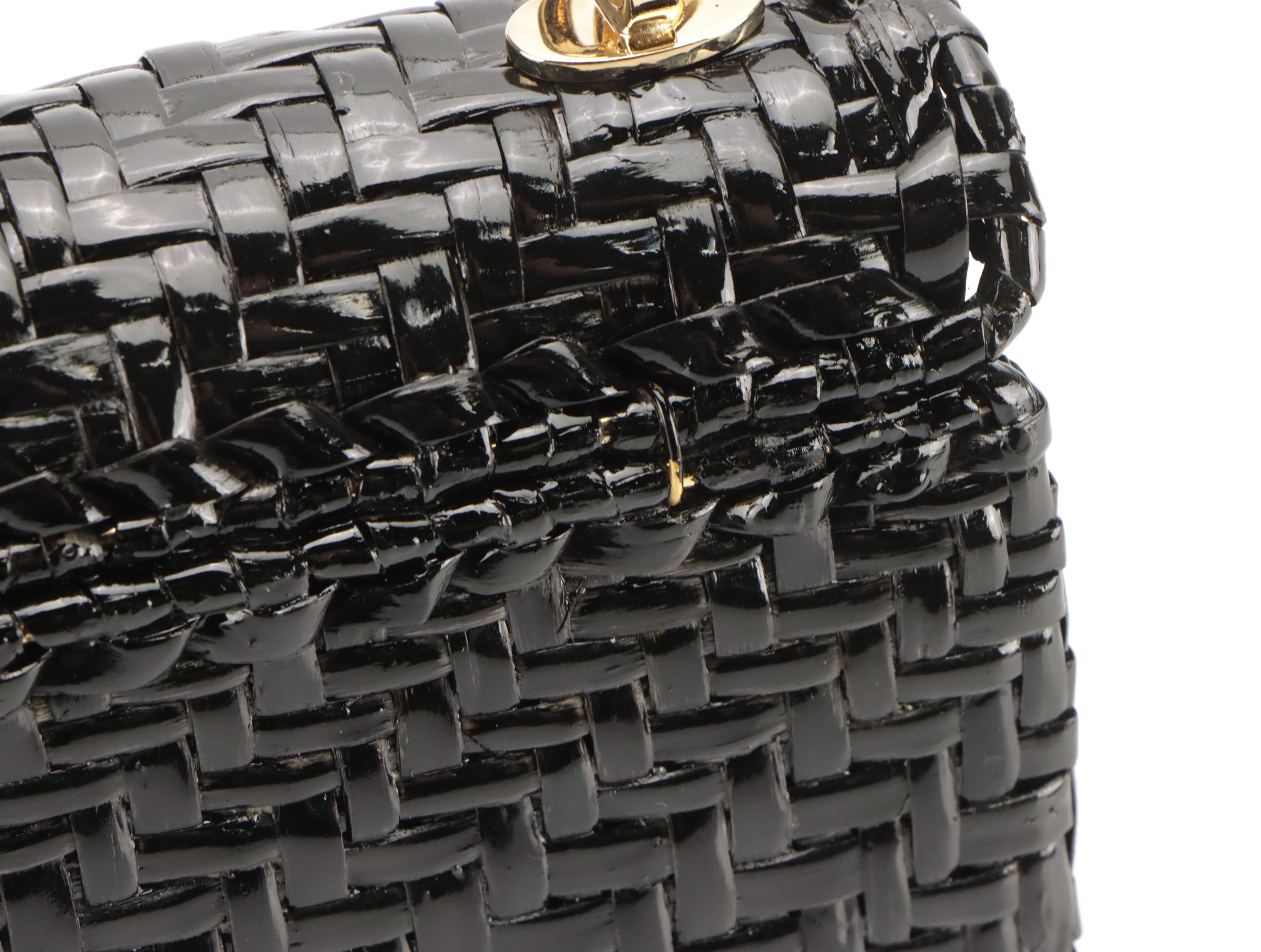 Chanel Black Glazed Wicker CC Flap Shoulder Bag, With Box