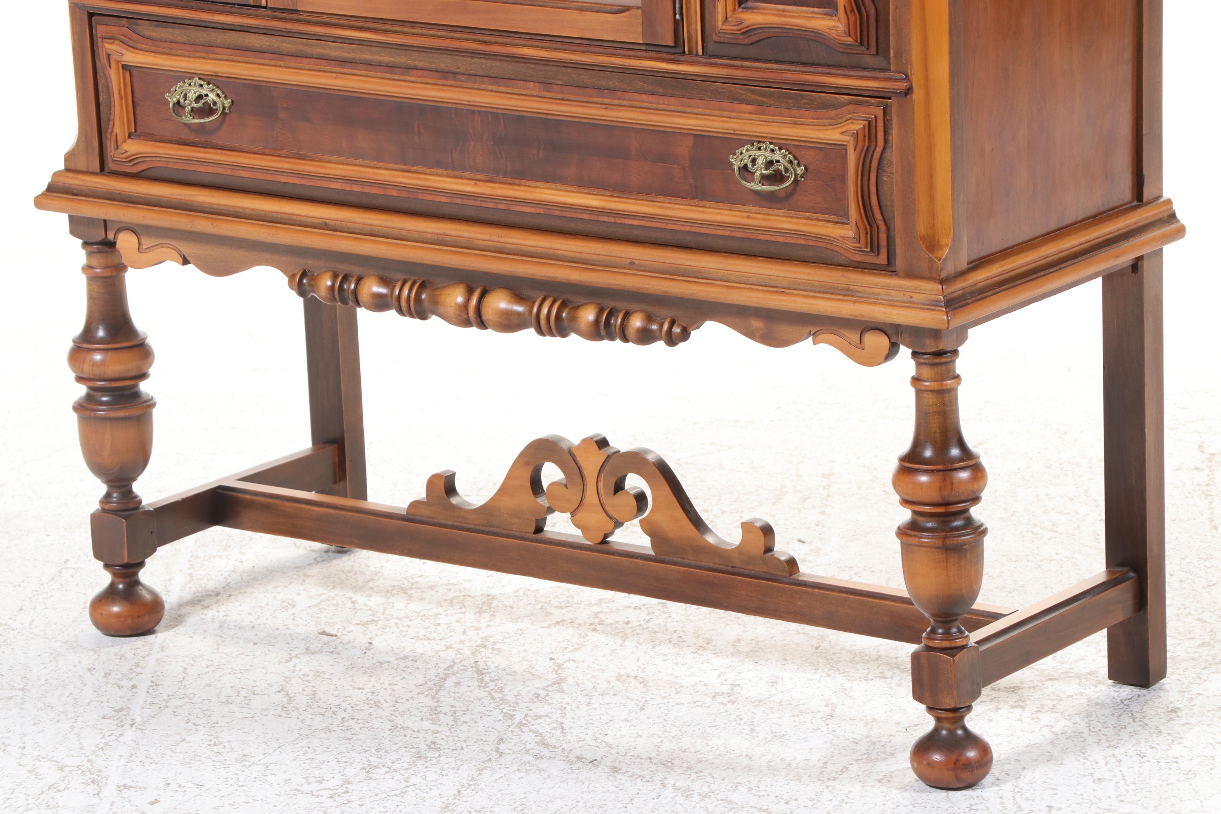 Rome Furniture Jacobean Revival Walnut and Gumwood China Cabinet, Circa 1930