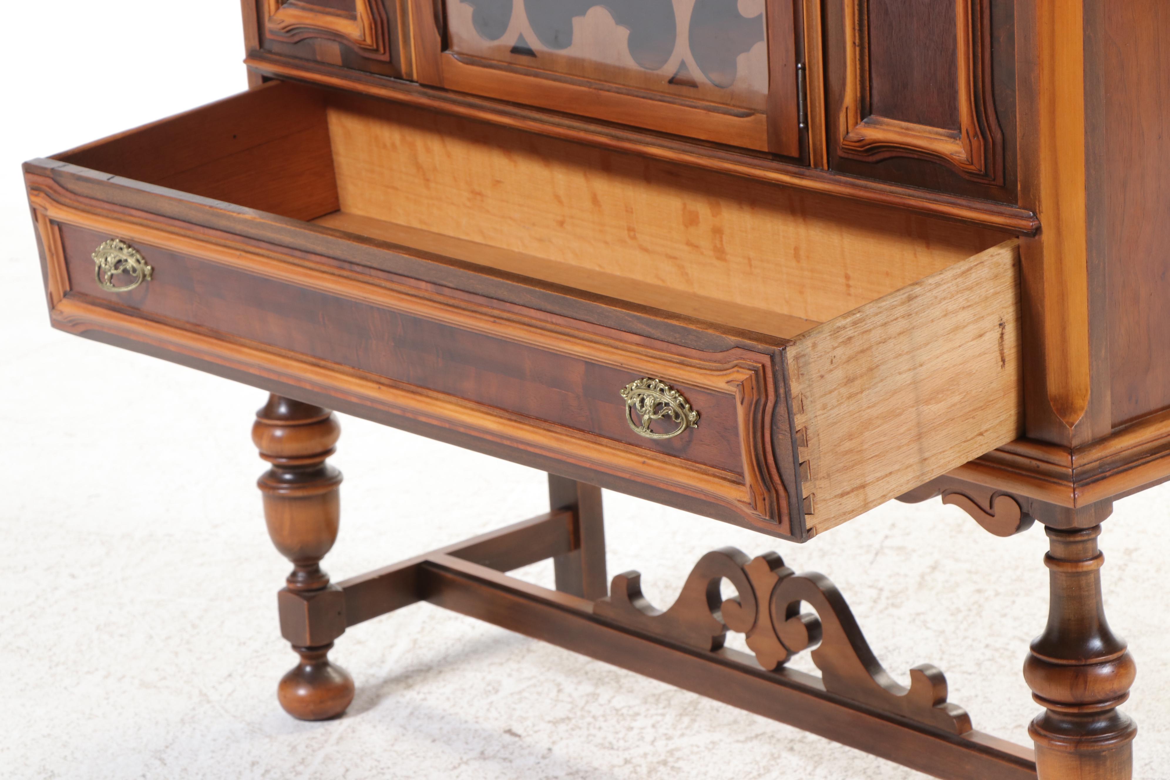 Rome Furniture Jacobean Revival Walnut and Gumwood China Cabinet, Circa 1930
