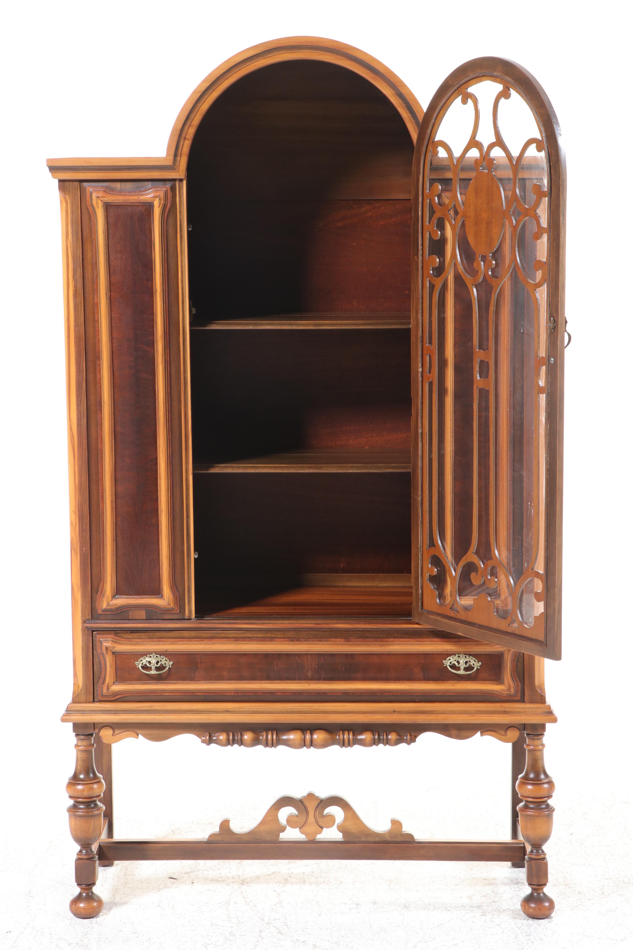 Rome Furniture Jacobean Revival Walnut and Gumwood China Cabinet, Circa 1930
