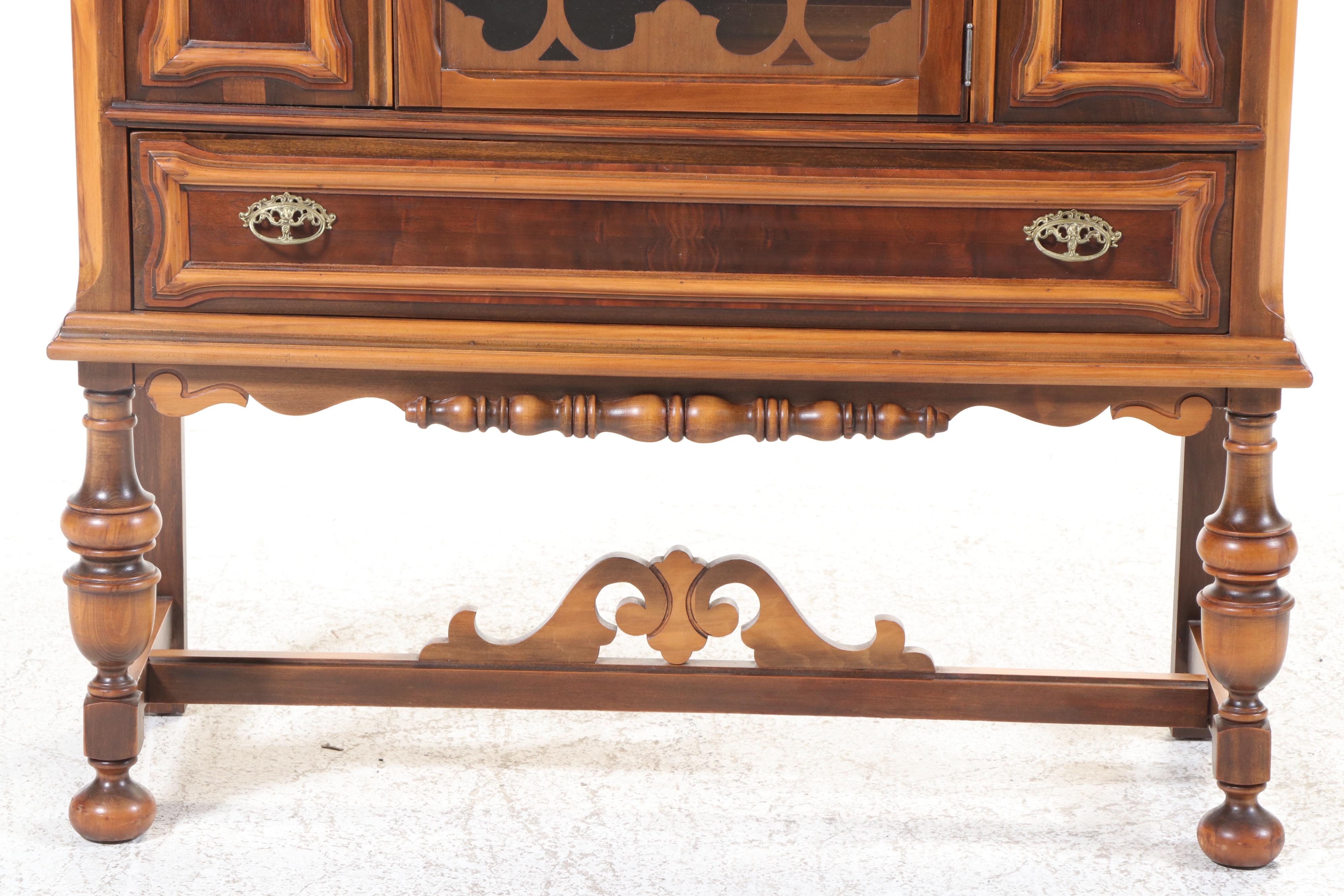 Rome Furniture Jacobean Revival Walnut and Gumwood China Cabinet, Circa 1930