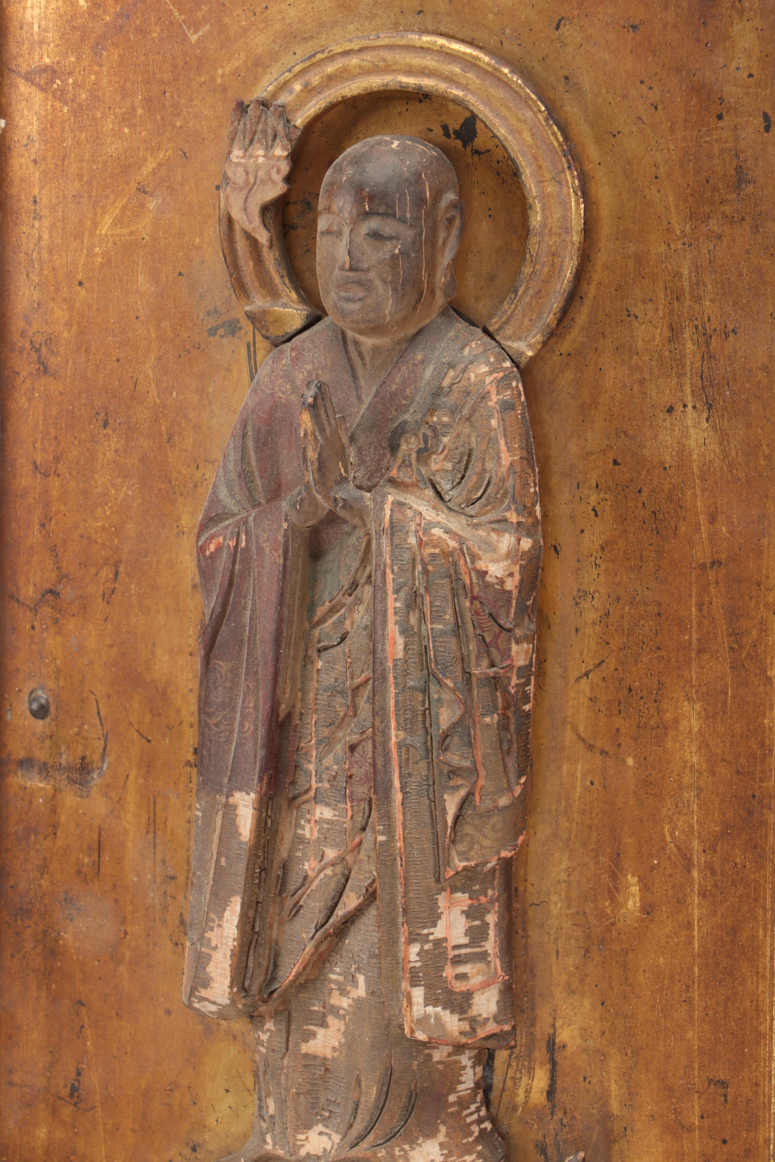 Japanese Style Gilt Lacquered Wood Wall Hanging Pair of Bodhisattva