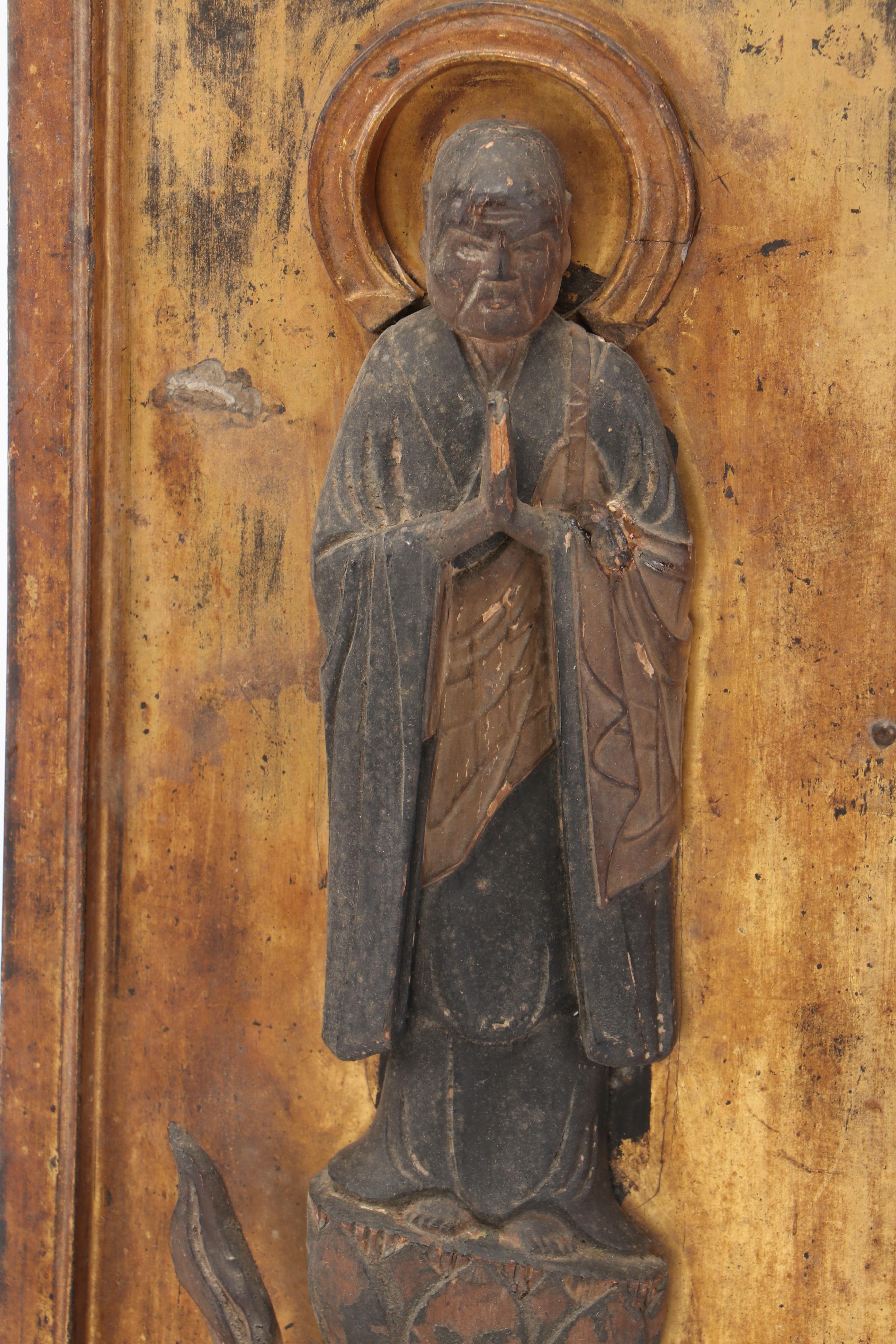 Japanese Style Gilt Lacquered Wood Wall Hanging Pair of Bodhisattva