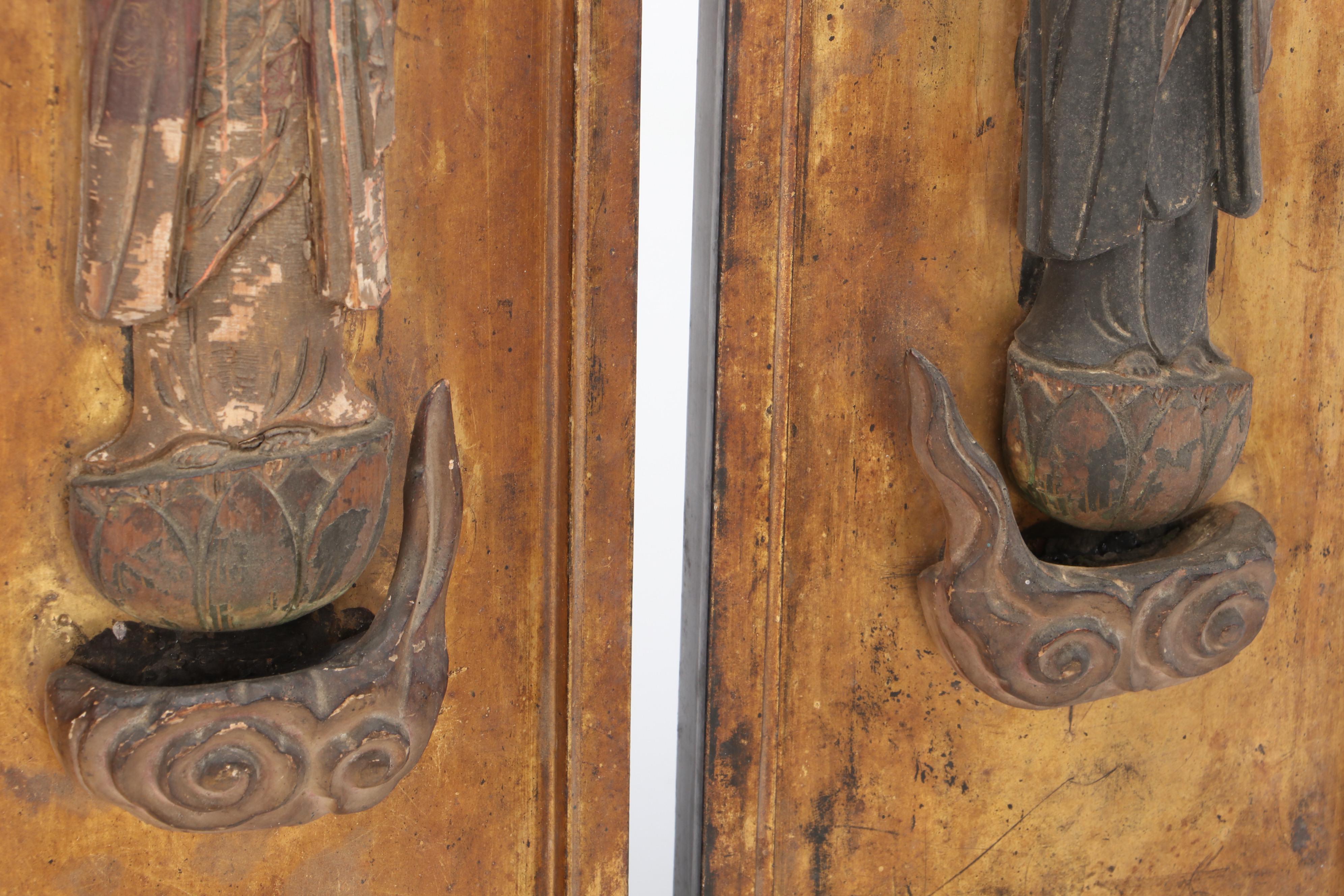 Japanese Style Gilt Lacquered Wood Wall Hanging Pair of Bodhisattva