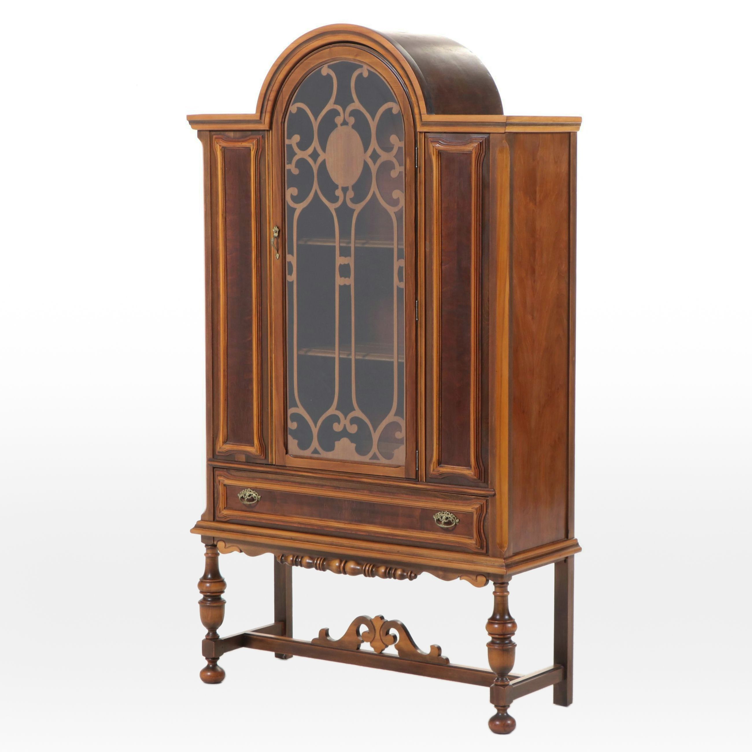 Rome Furniture Jacobean Revival Walnut and Gumwood China Cabinet, Circa 1930