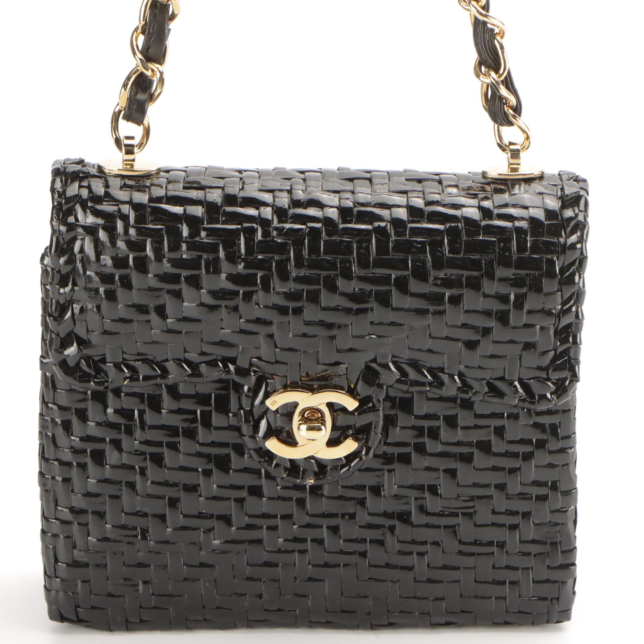 Chanel Black Glazed Wicker CC Flap Shoulder Bag, With Box