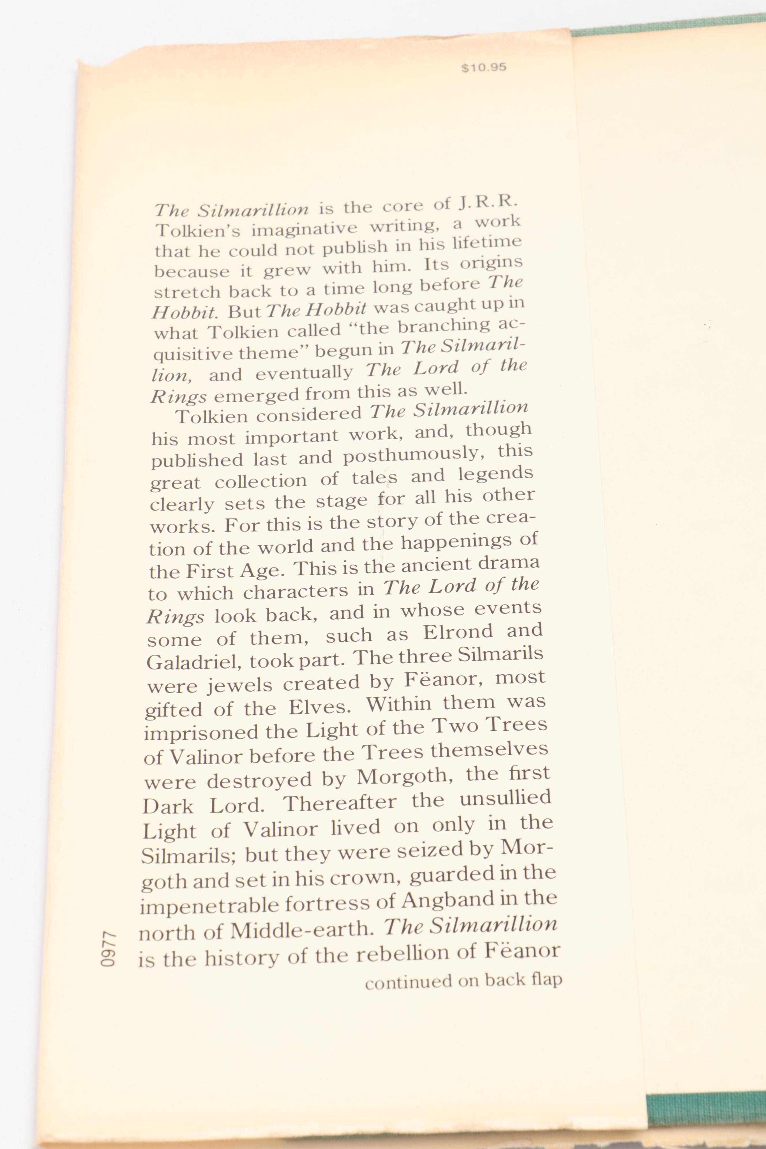 First American Edition "The Silmarillion" by J. R. R. Tolkien with Map, 1977