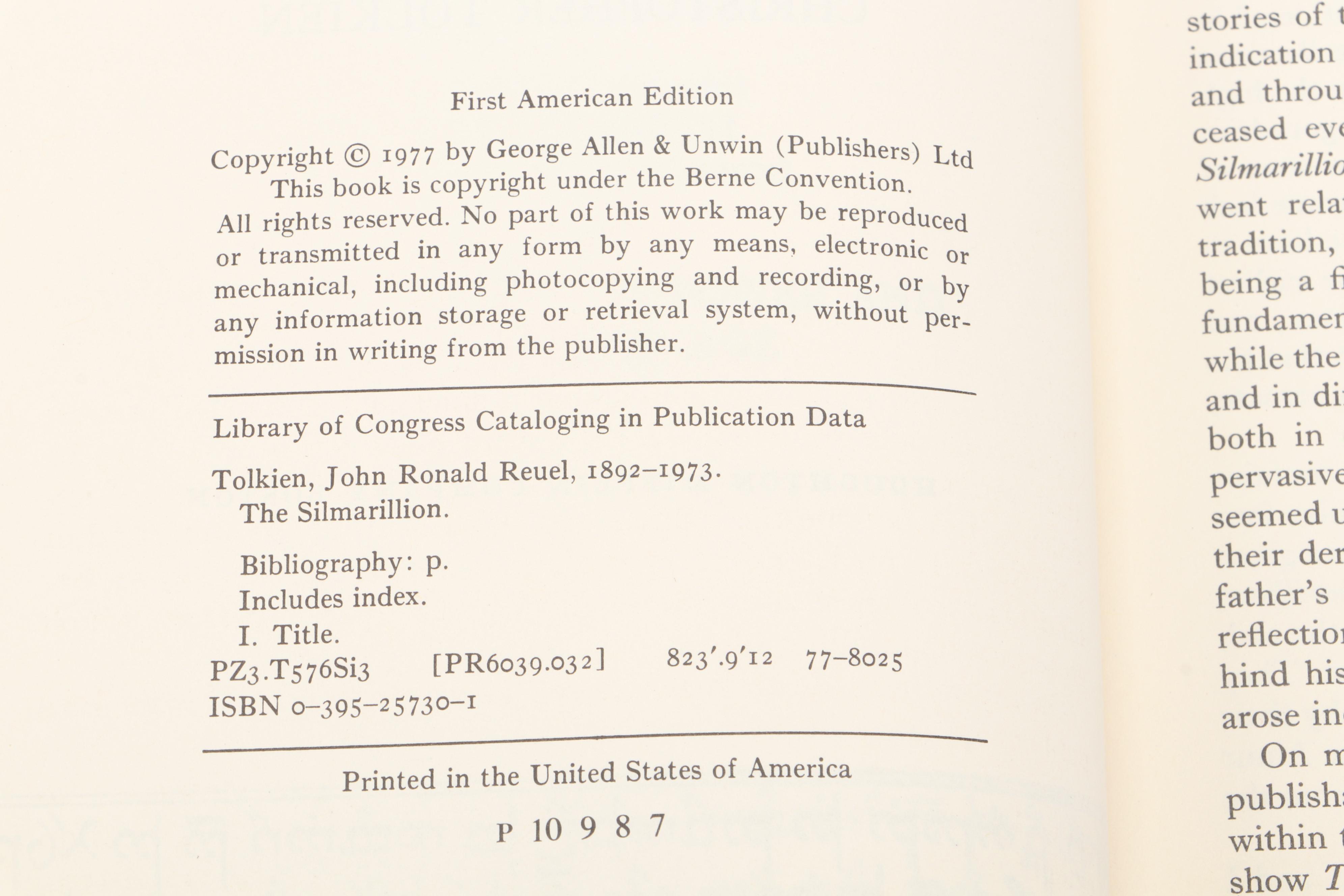 First American Edition "The Silmarillion" by J. R. R. Tolkien with Map, 1977