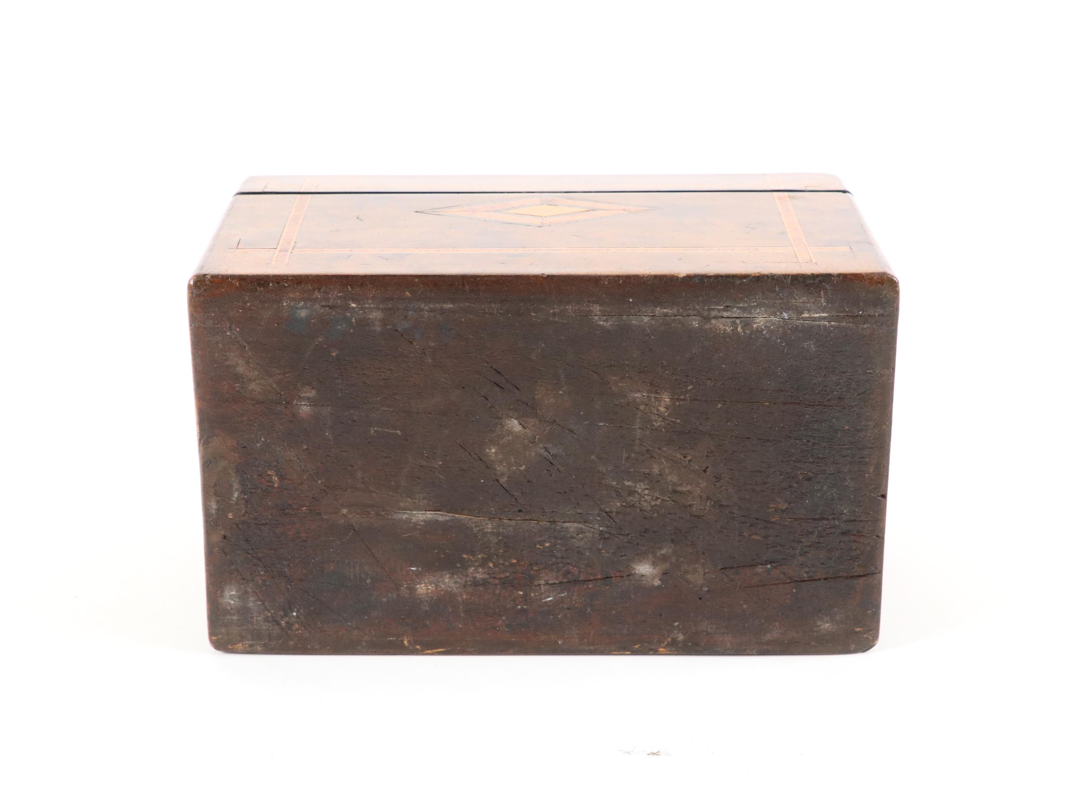 Victorian Burl and Mixed Wood Tea Caddy and Georgian Inlaid Wood Casket Box