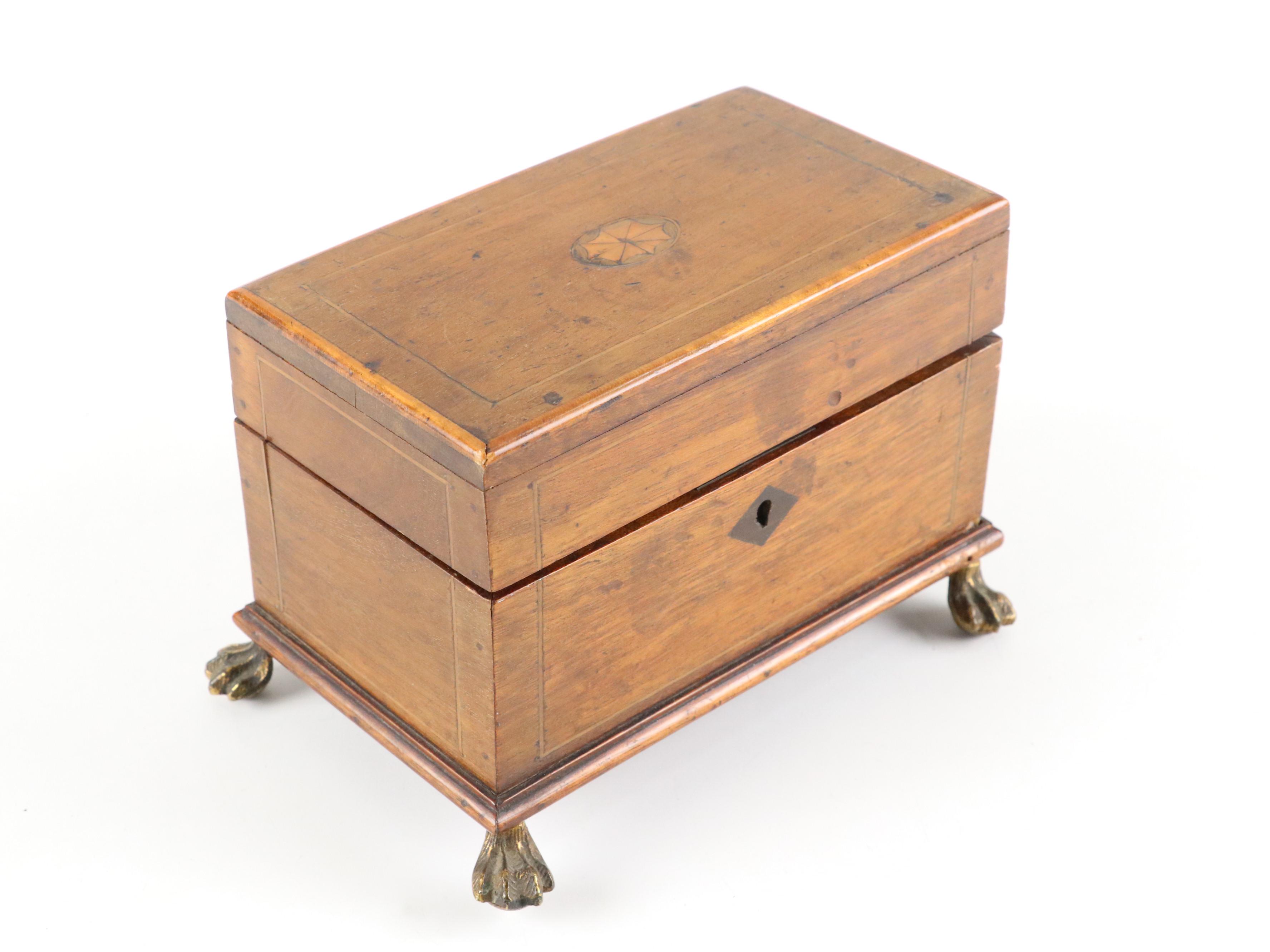 Victorian Burl and Mixed Wood Tea Caddy and Georgian Inlaid Wood Casket Box