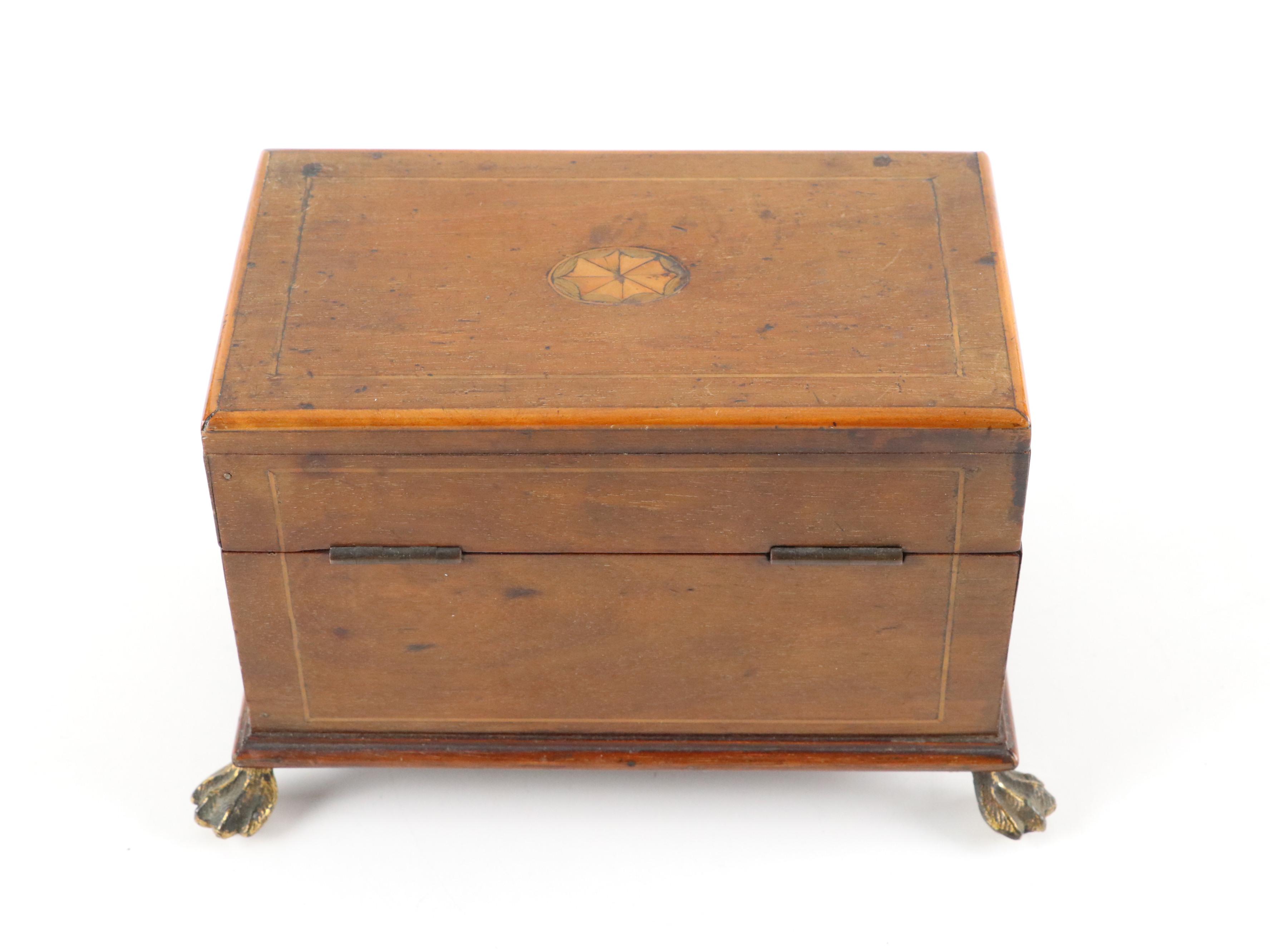 Victorian Burl and Mixed Wood Tea Caddy and Georgian Inlaid Wood Casket Box