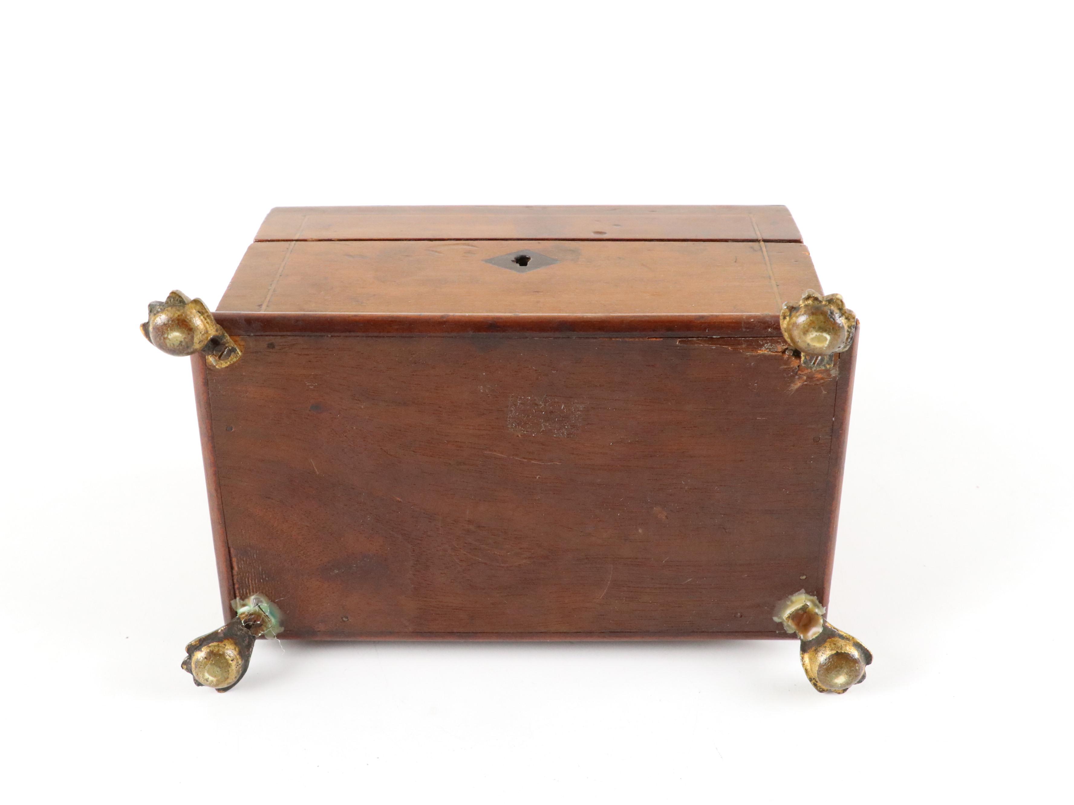 Victorian Burl and Mixed Wood Tea Caddy and Georgian Inlaid Wood Casket Box