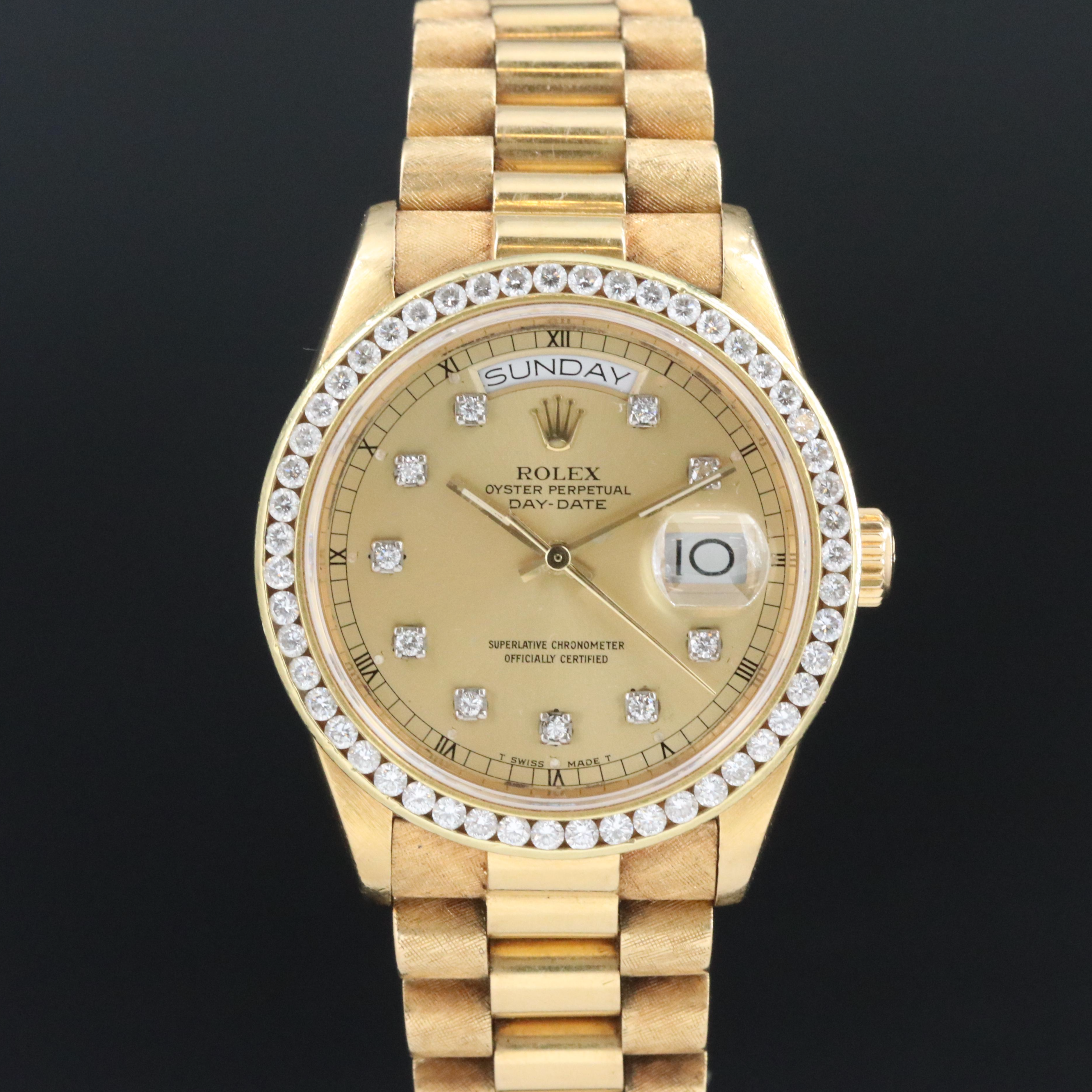Rolex Day-Date 18038 Custom 1.70 CTW Diamond Set 18K Gold Automatic Watch