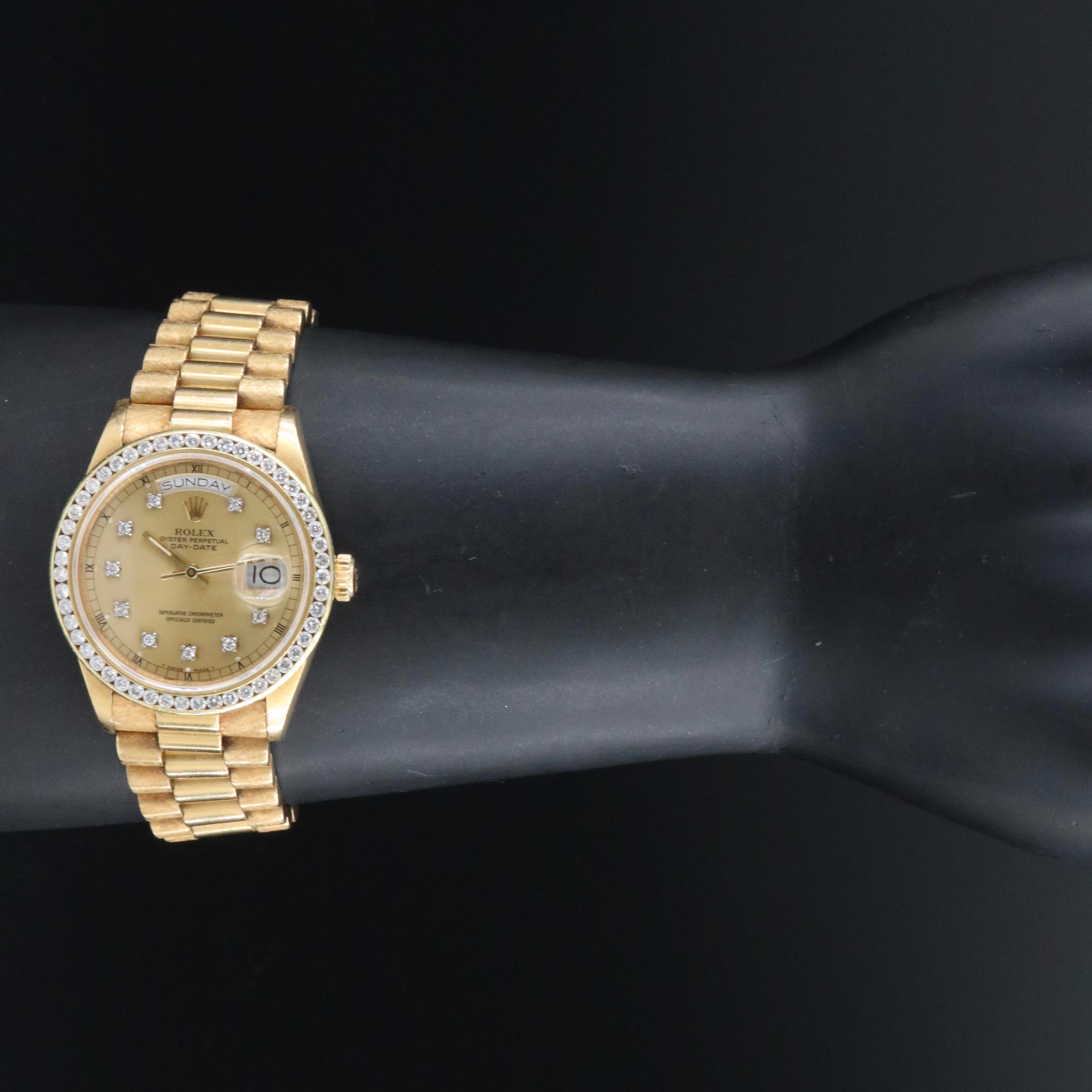 Rolex Day-Date 18038 Custom 1.70 CTW Diamond Set 18K Gold Automatic Watch