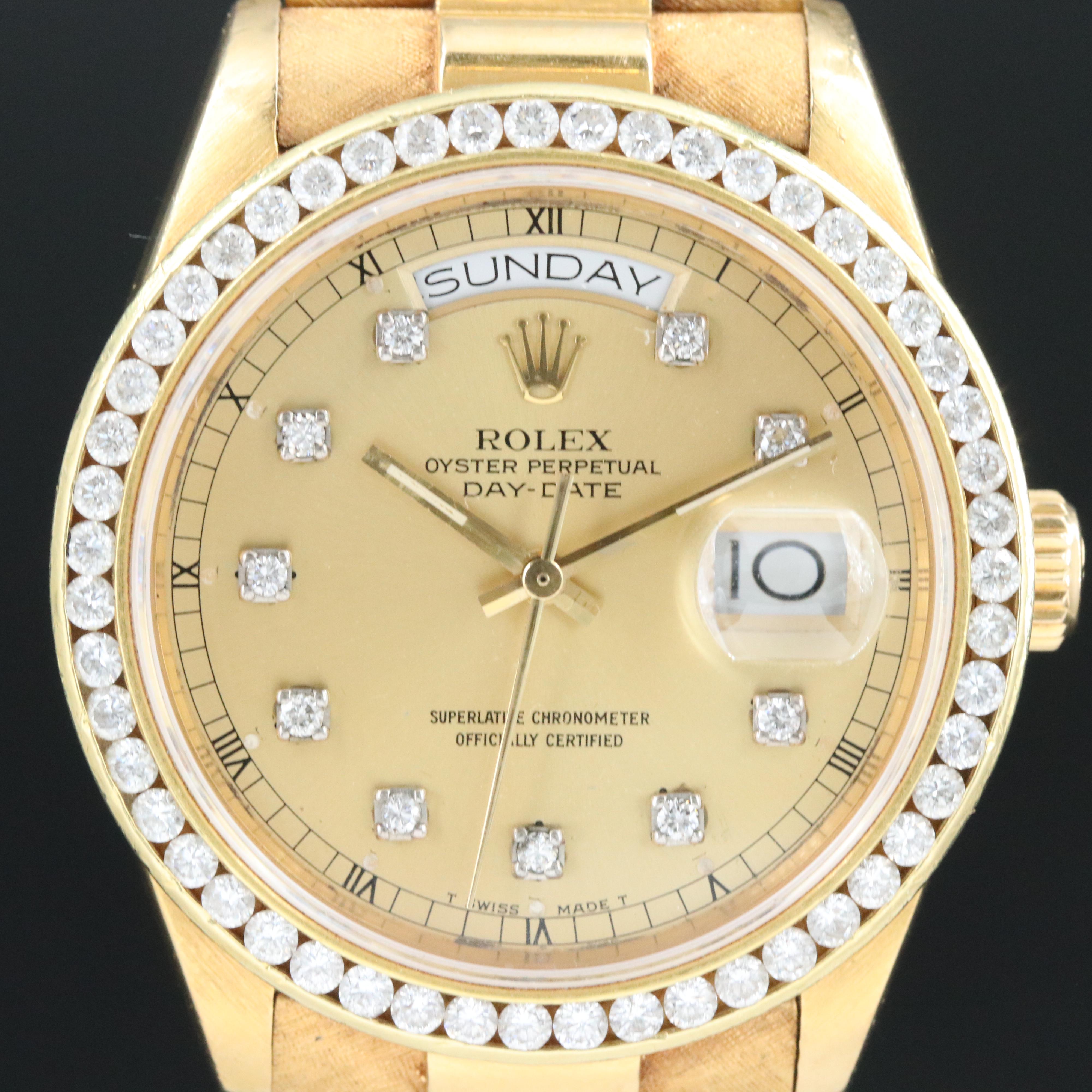 Rolex Day-Date 18038 Custom 1.70 CTW Diamond Set 18K Gold Automatic Watch