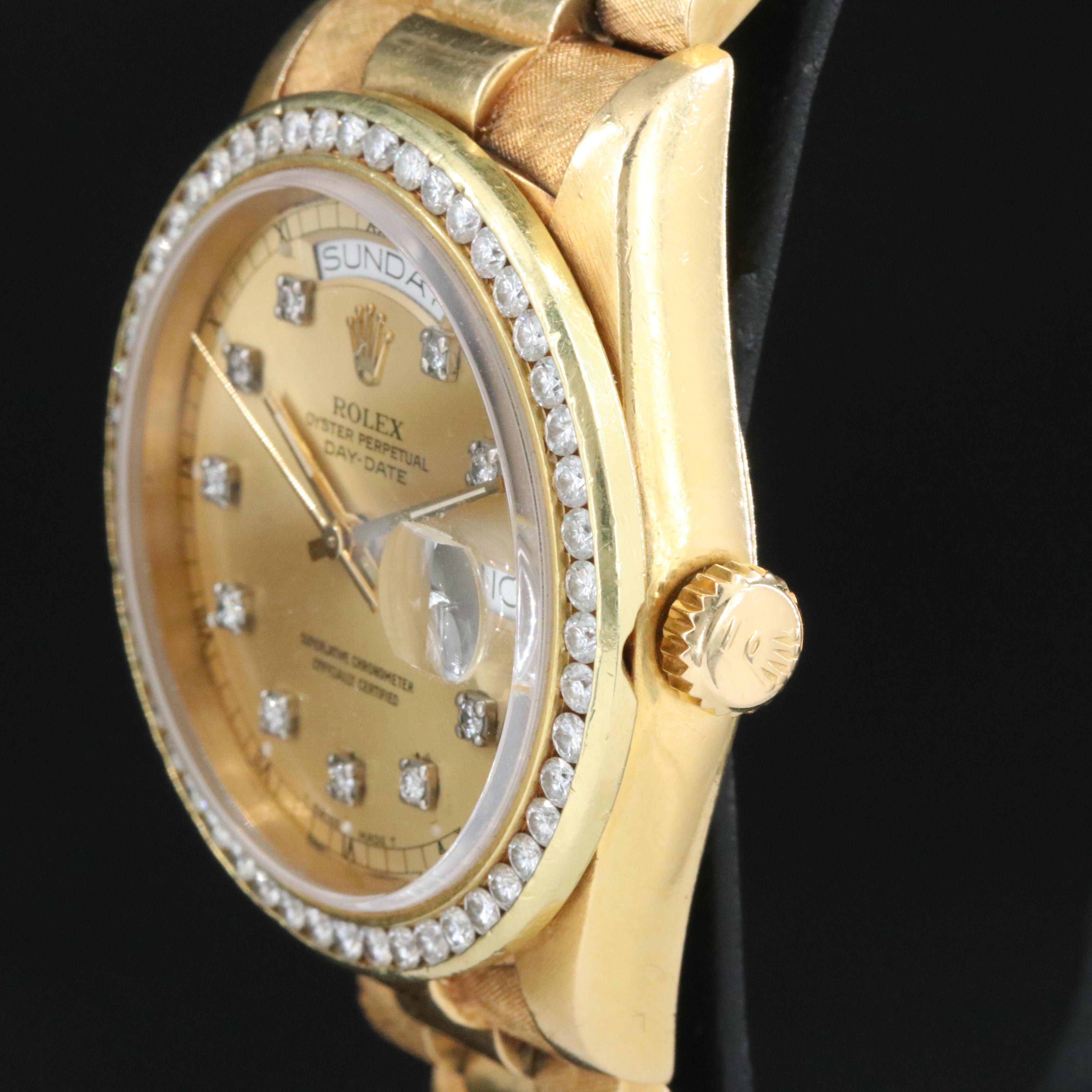 Rolex Day-Date 18038 Custom 1.70 CTW Diamond Set 18K Gold Automatic Watch