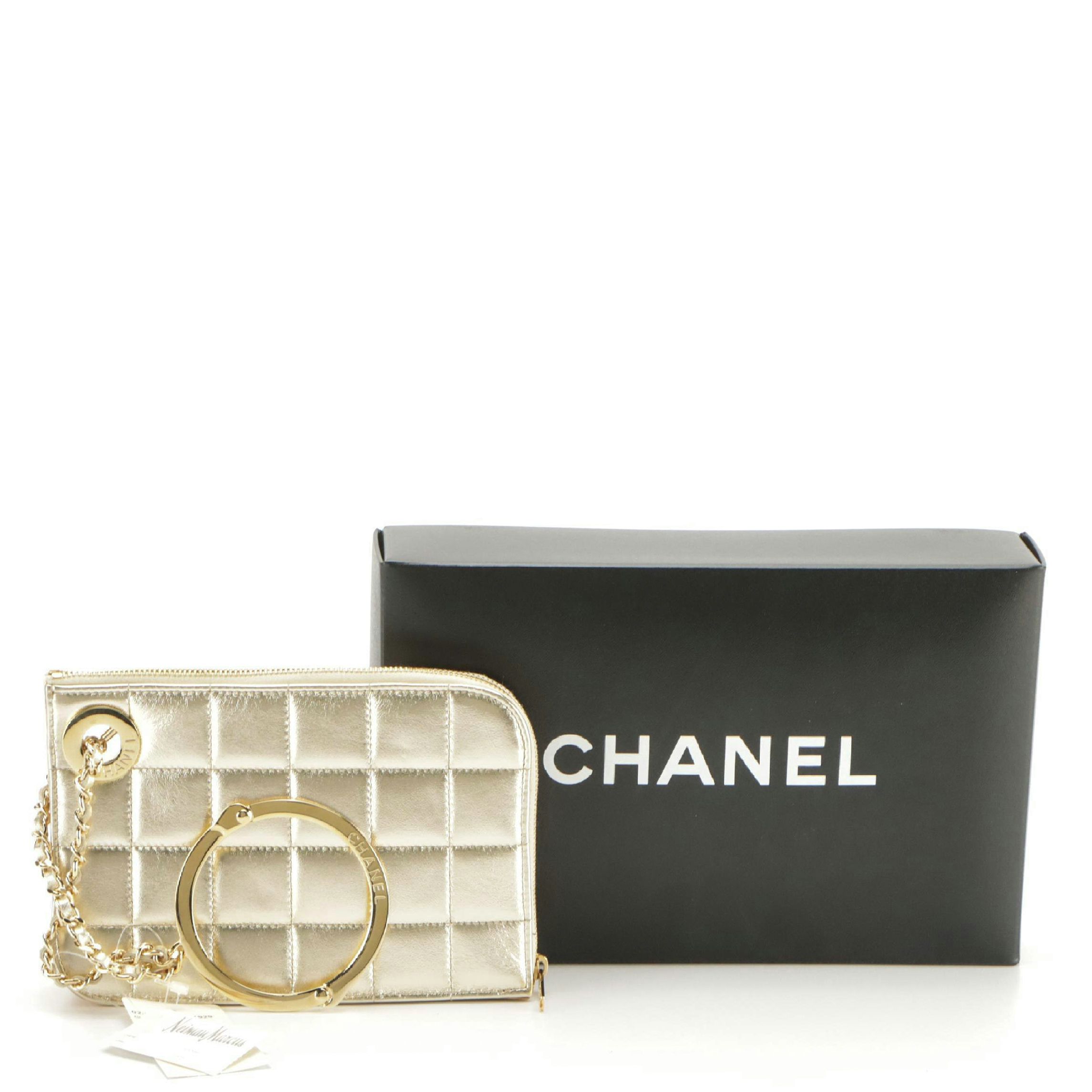 Chanel Metallic Gold Chocolate Bar Quilted Zip-Around Clutch, New in Box