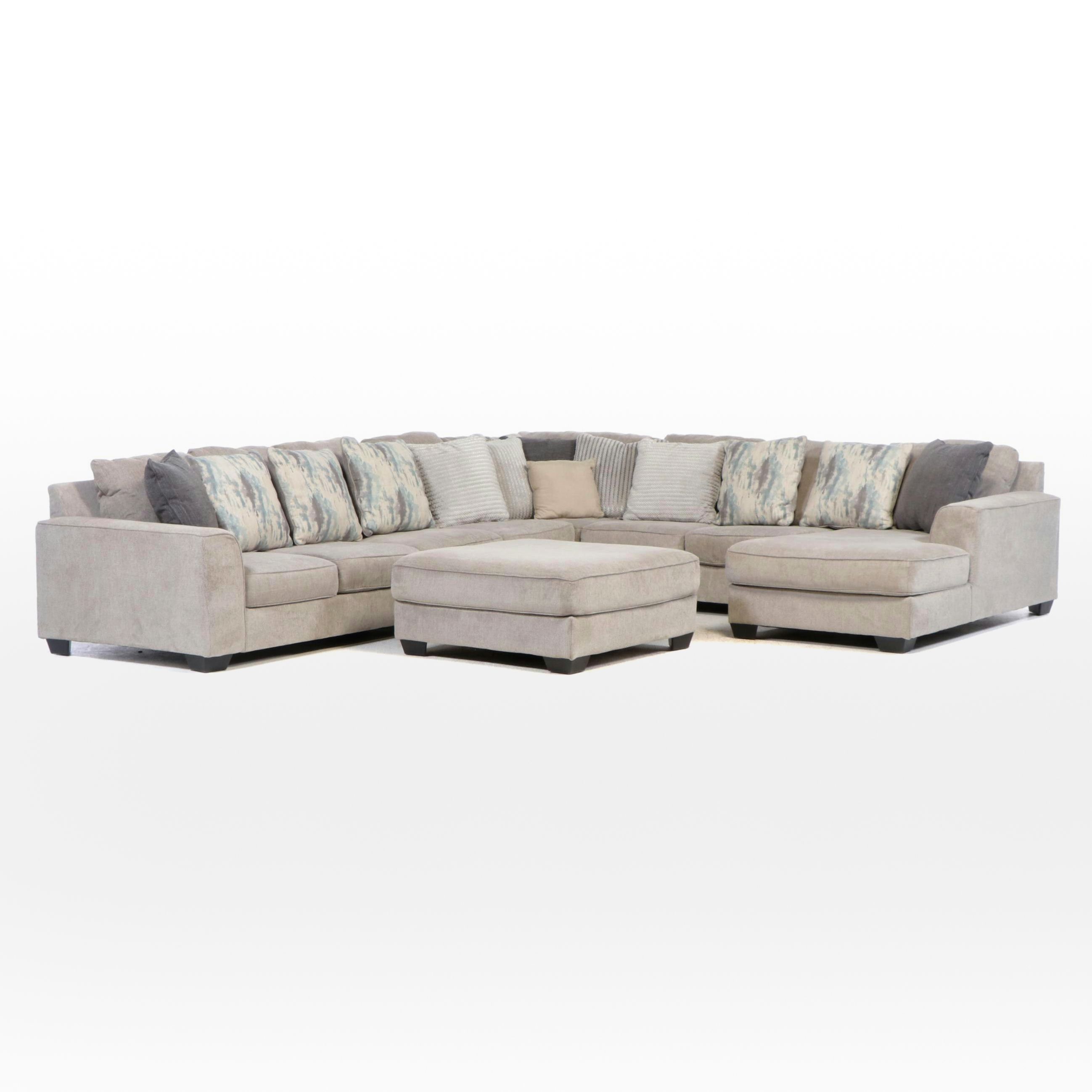 Ashley Furniture Sectional Sofa with Ottoman and Accent Pillows