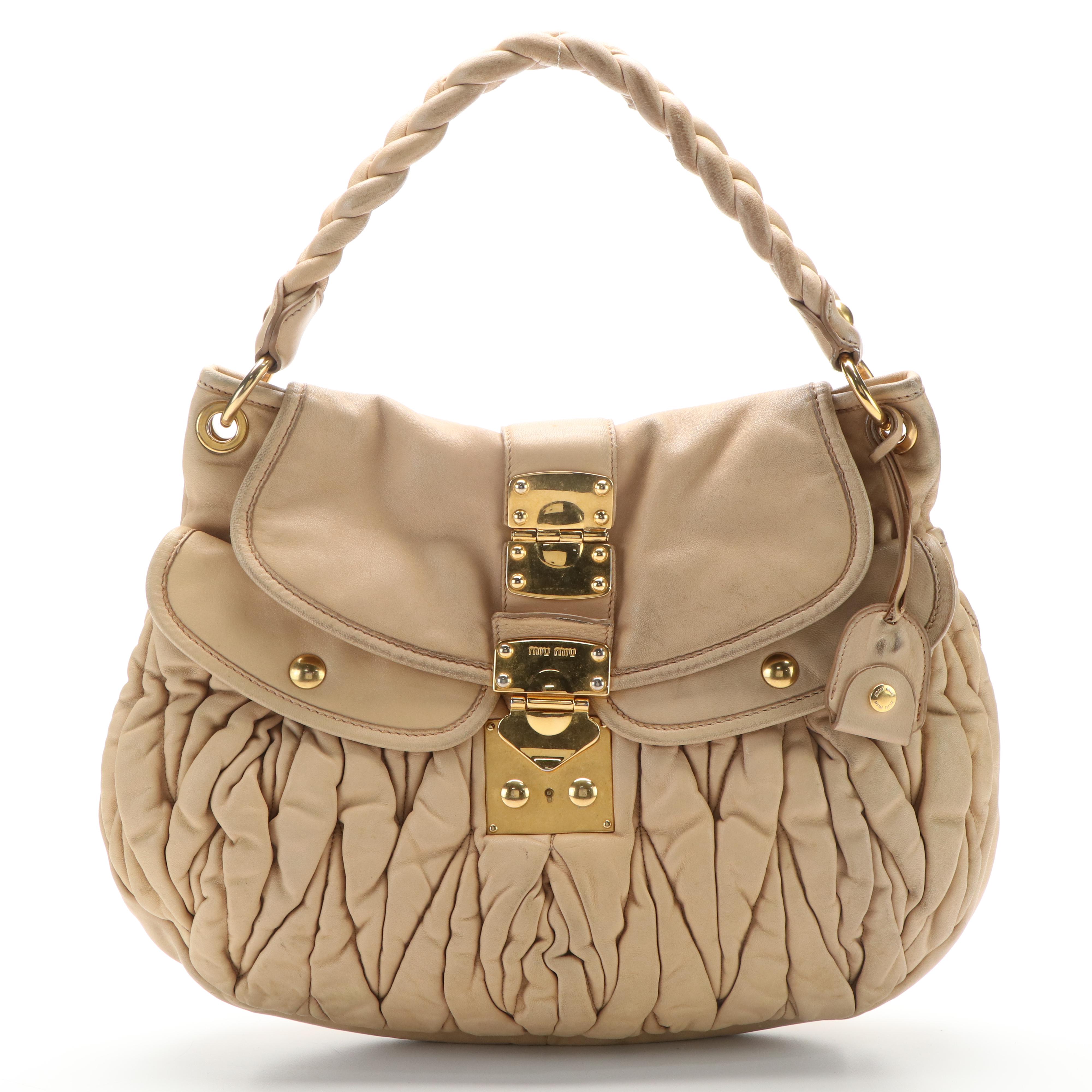 Miu Miu Coffer Hobo Bag in Cammeo Matelassé Leather