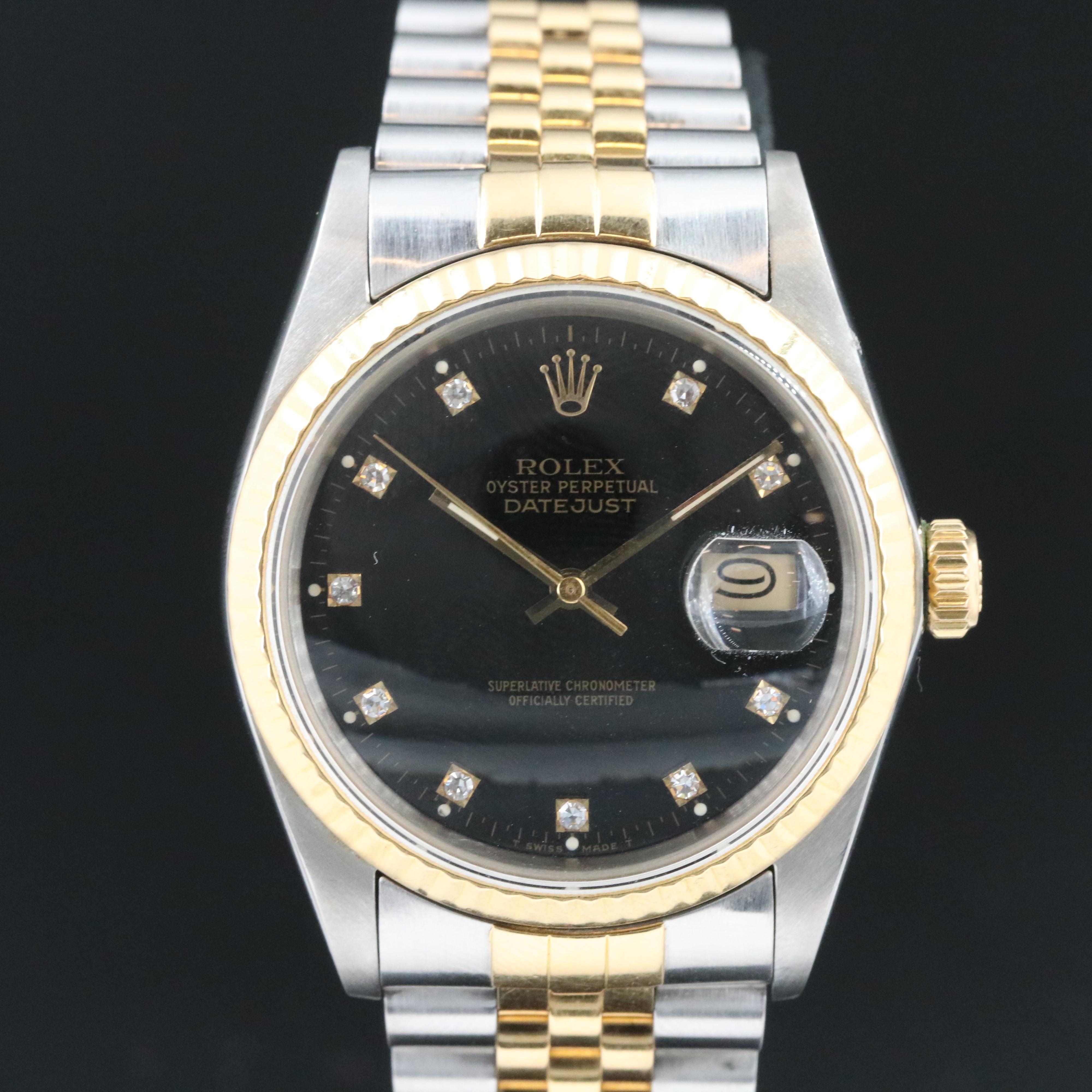 Rolex Datejust 16013 Diamond Black Dial Two-Tone Automatic Watch