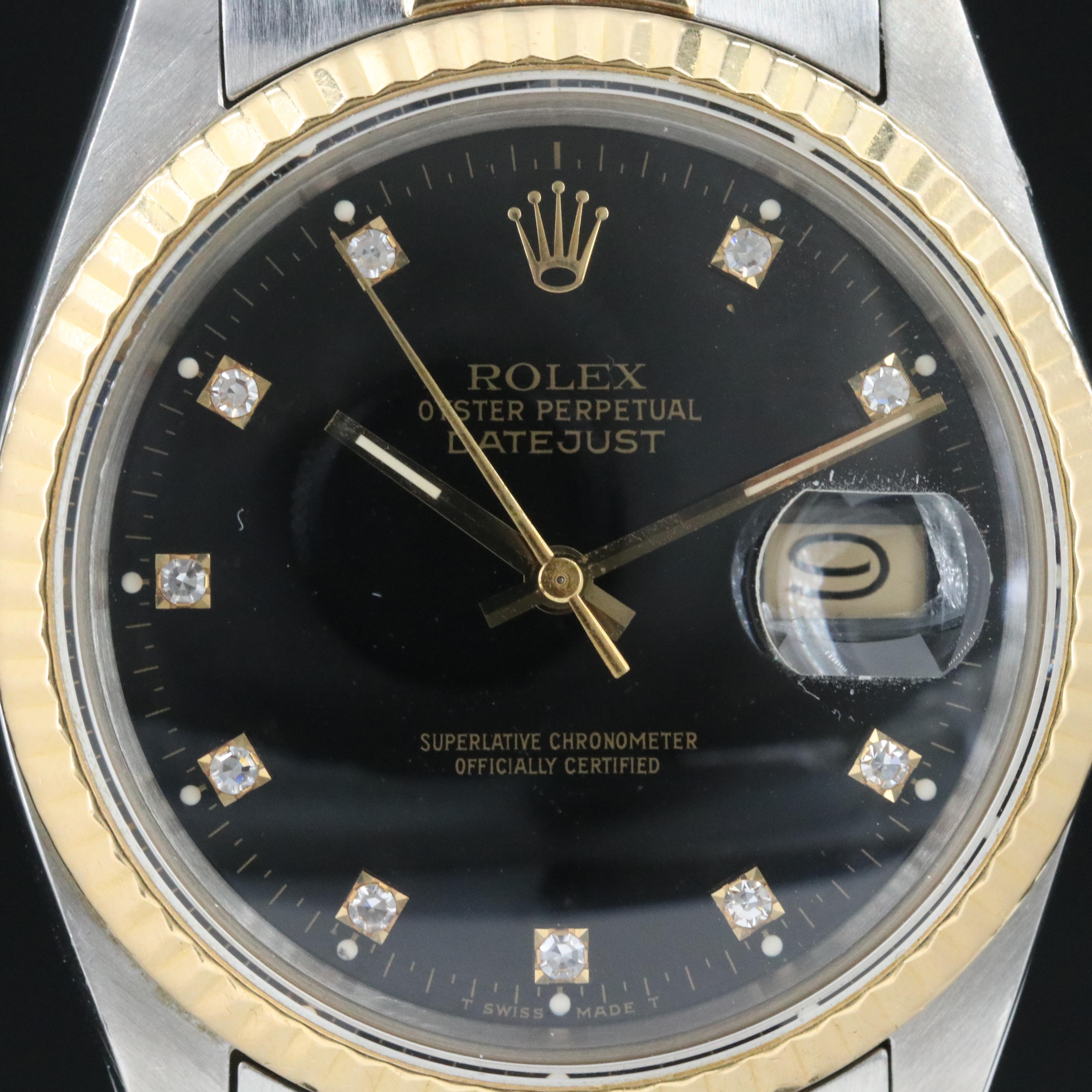 Rolex Datejust 16013 Diamond Black Dial Two-Tone Automatic Watch