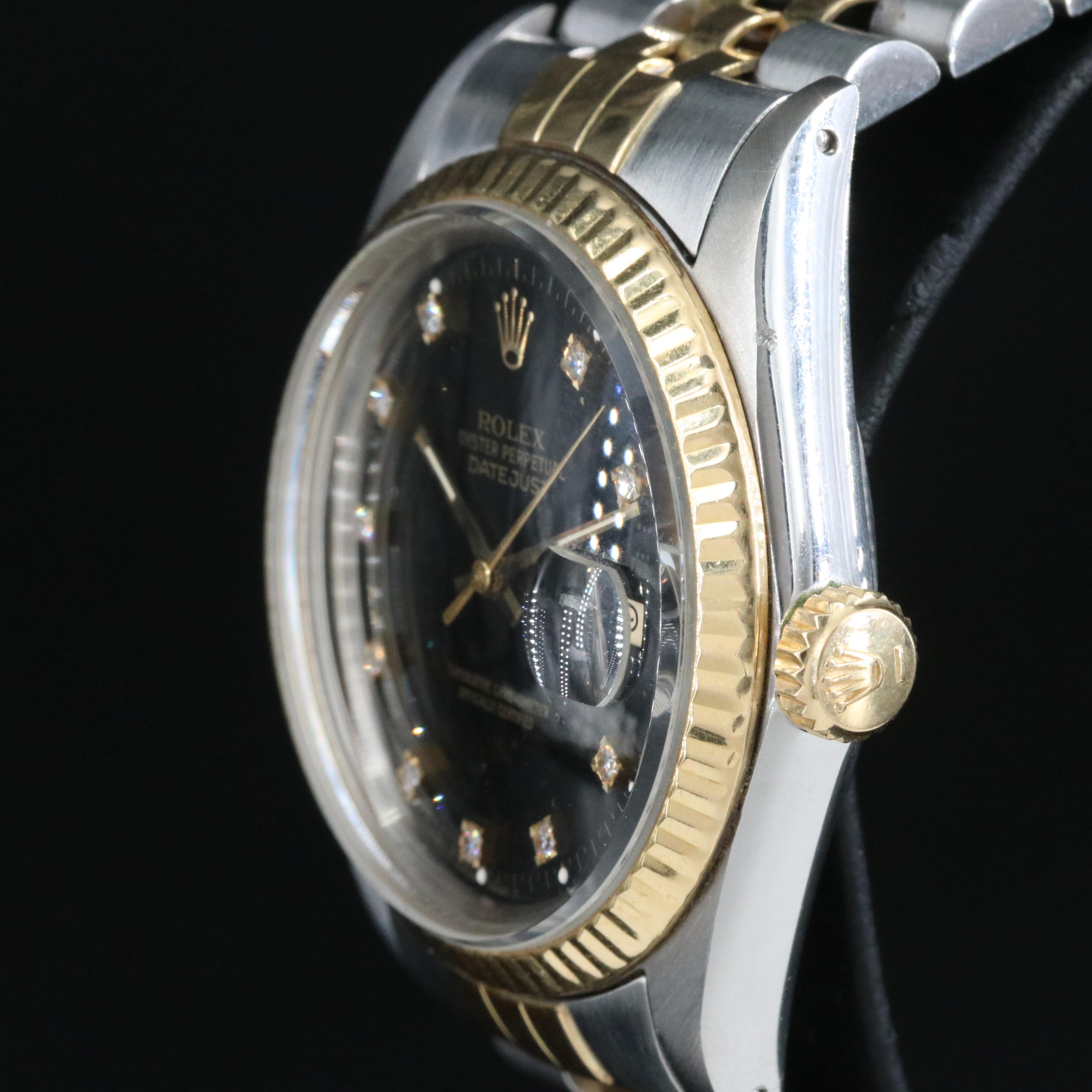Rolex Datejust 16013 Diamond Black Dial Two-Tone Automatic Watch
