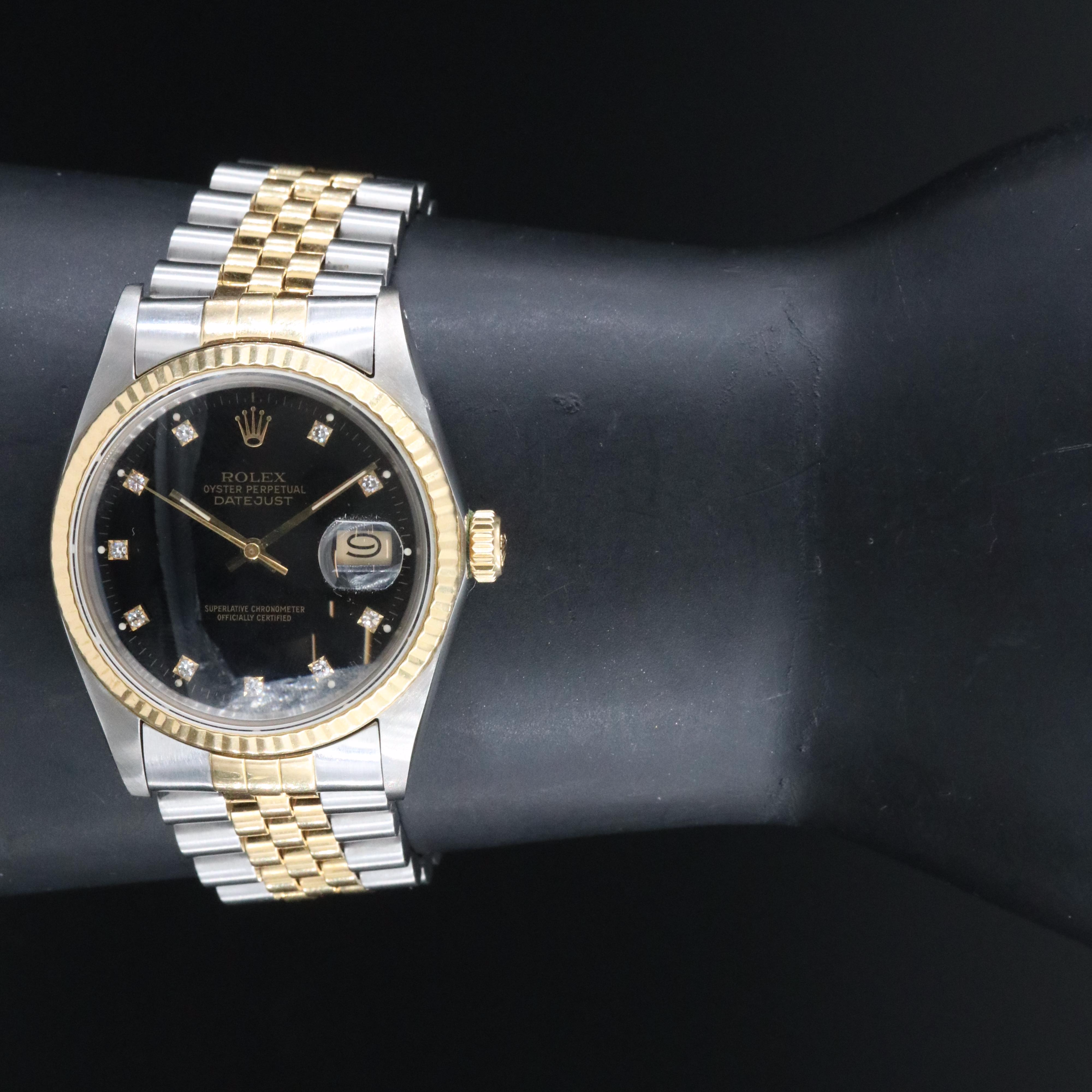 Rolex Datejust 16013 Diamond Black Dial Two-Tone Automatic Watch
