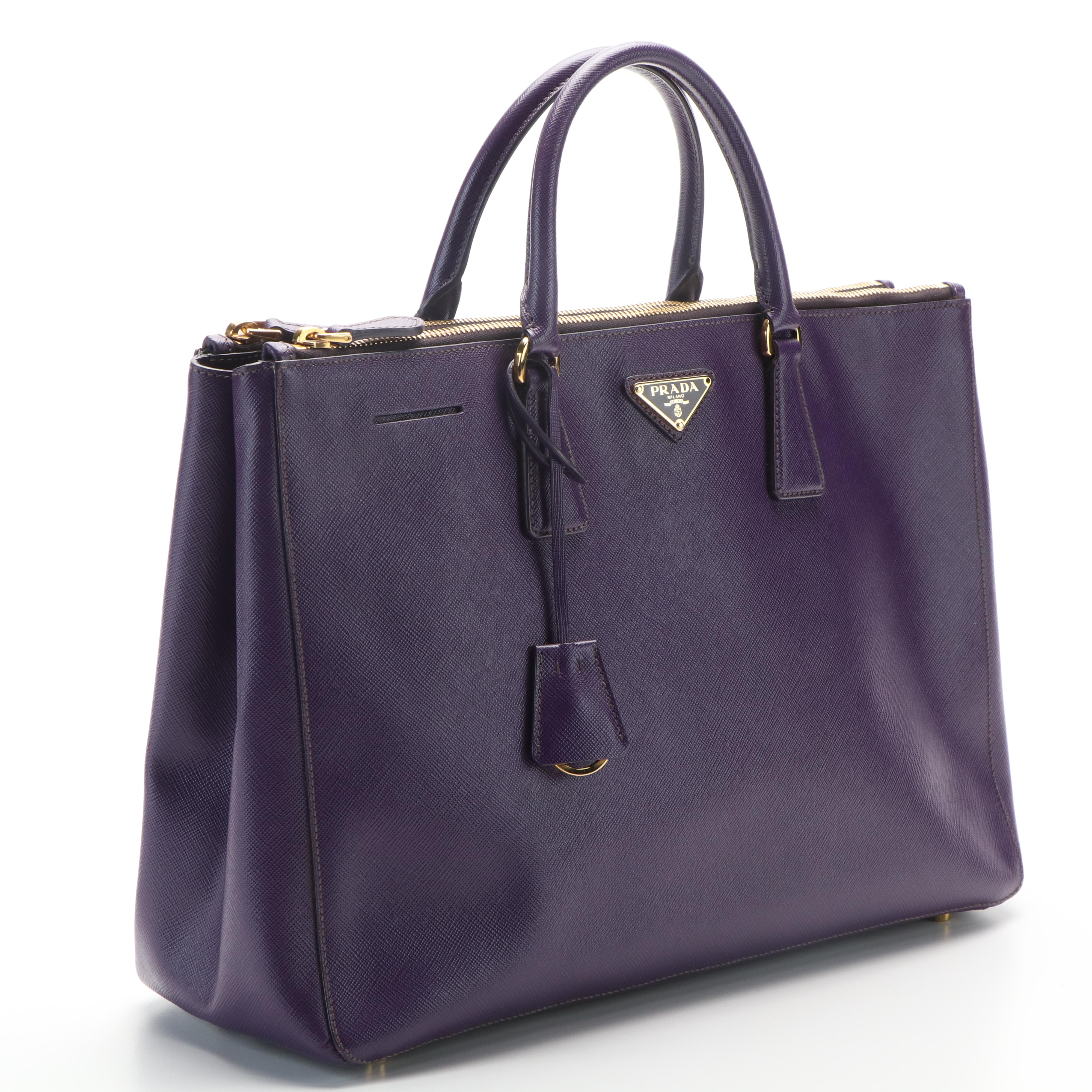 Prada Galleria Double Zip Handbag in Violet Saffiano Lux Leather