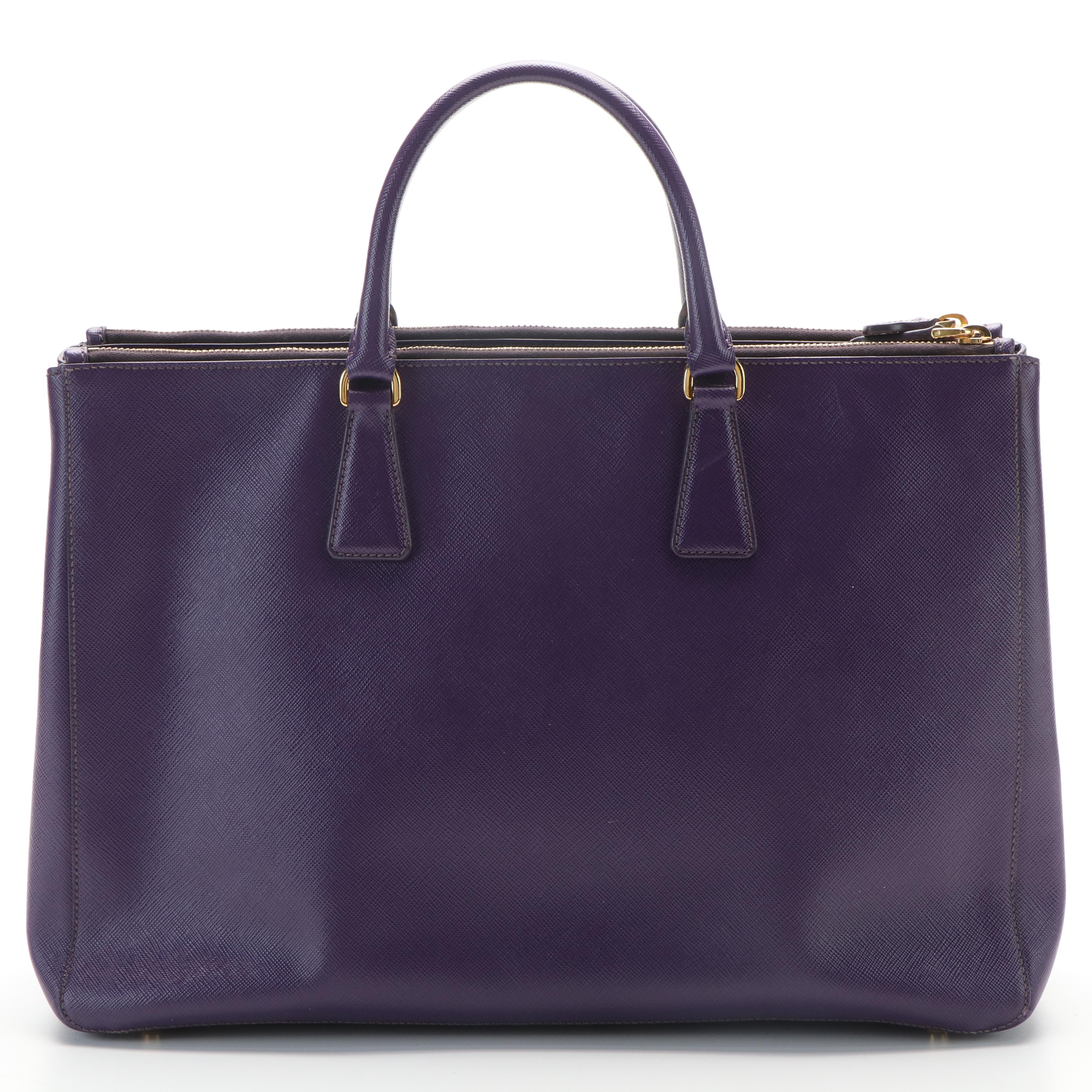Prada Galleria Double Zip Handbag in Violet Saffiano Lux Leather