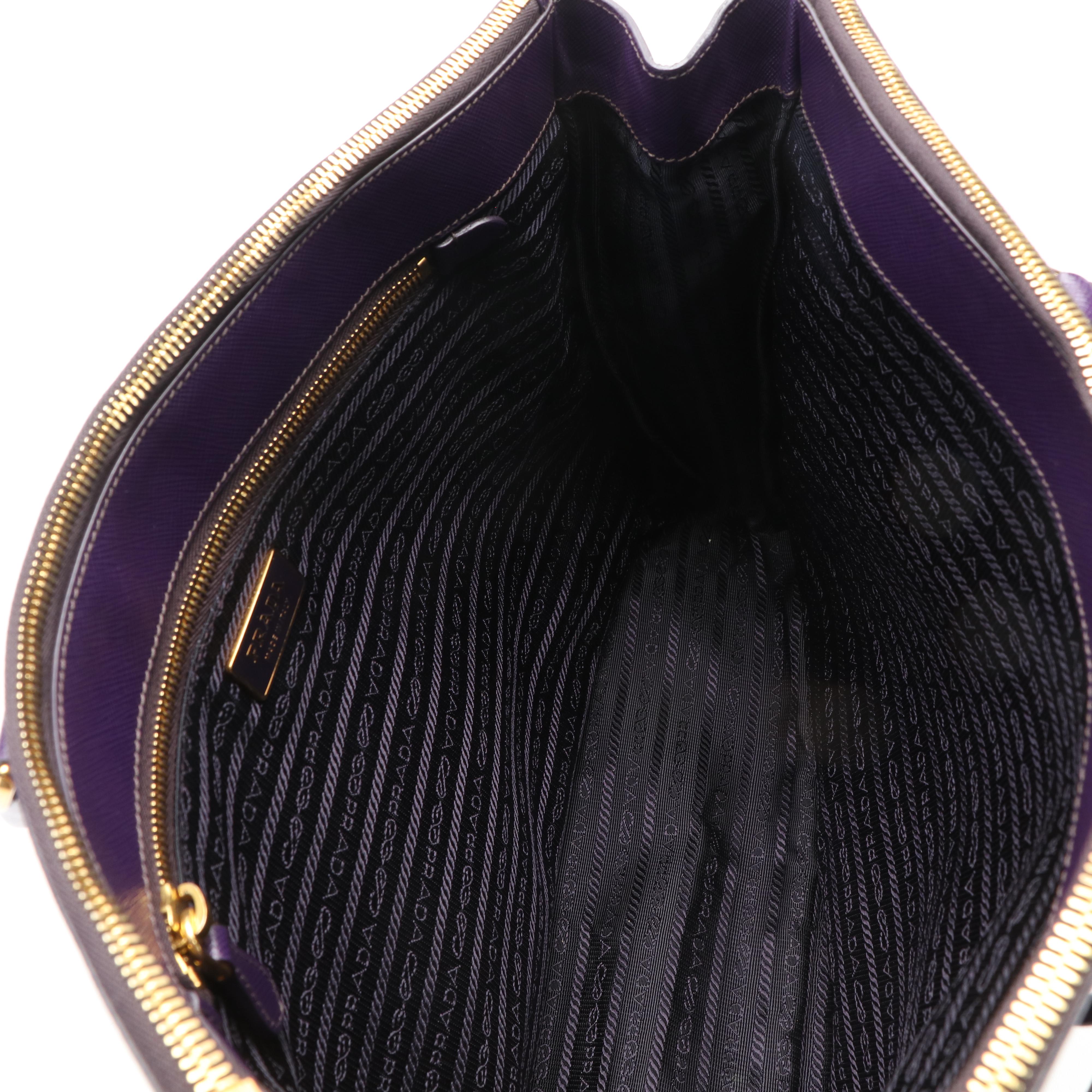Prada Galleria Double Zip Handbag in Violet Saffiano Lux Leather