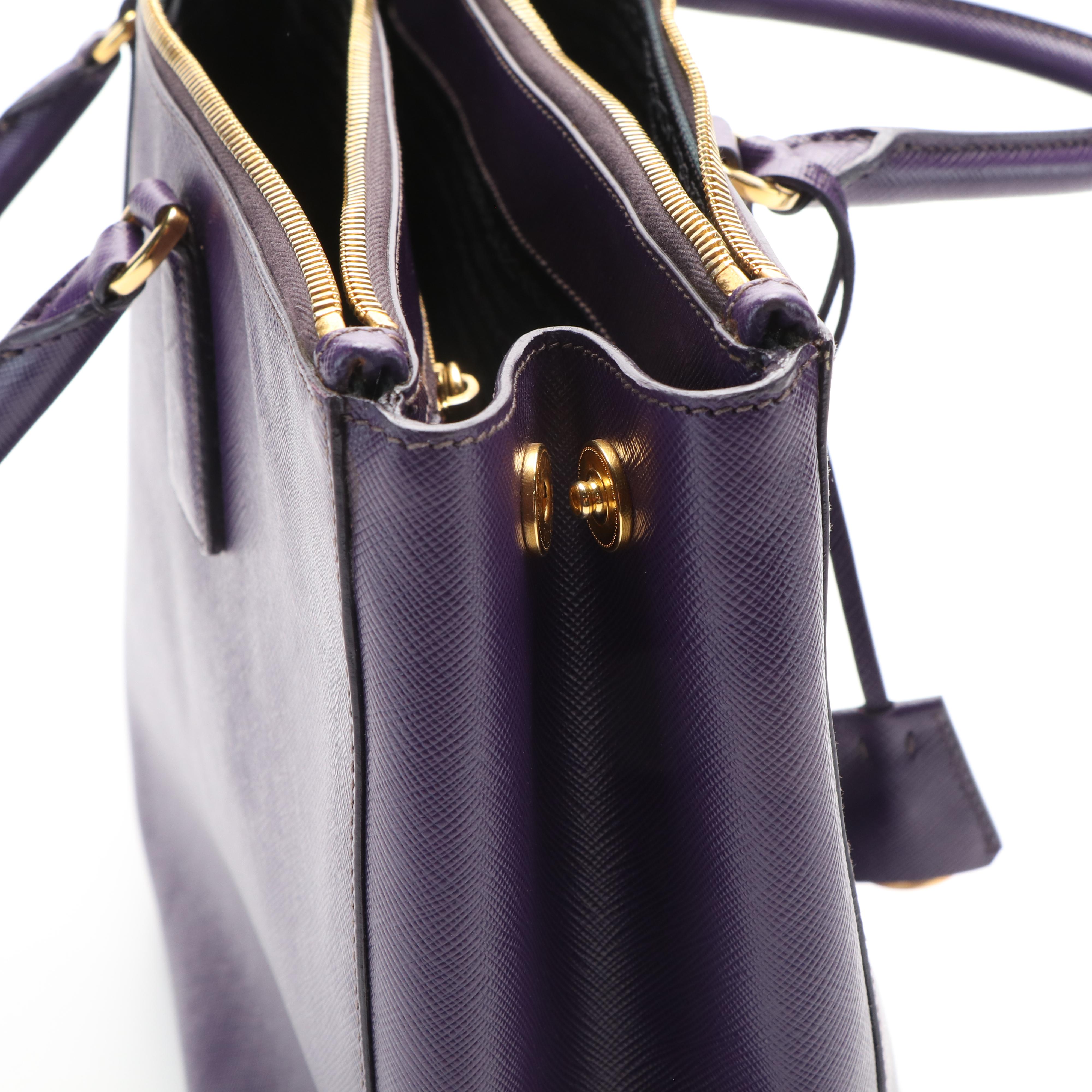 Prada Galleria Double Zip Handbag in Violet Saffiano Lux Leather