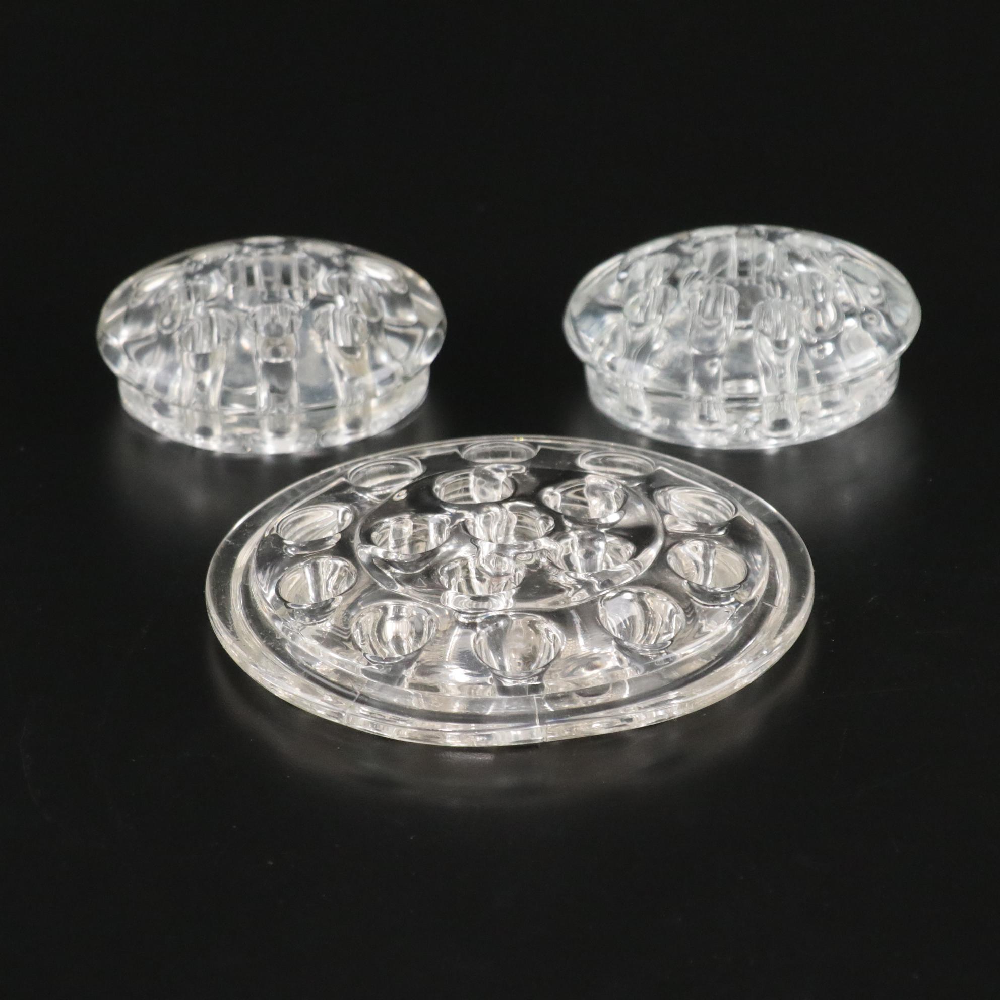 Hand Blown Clear Glass Trio of Flower Frogs