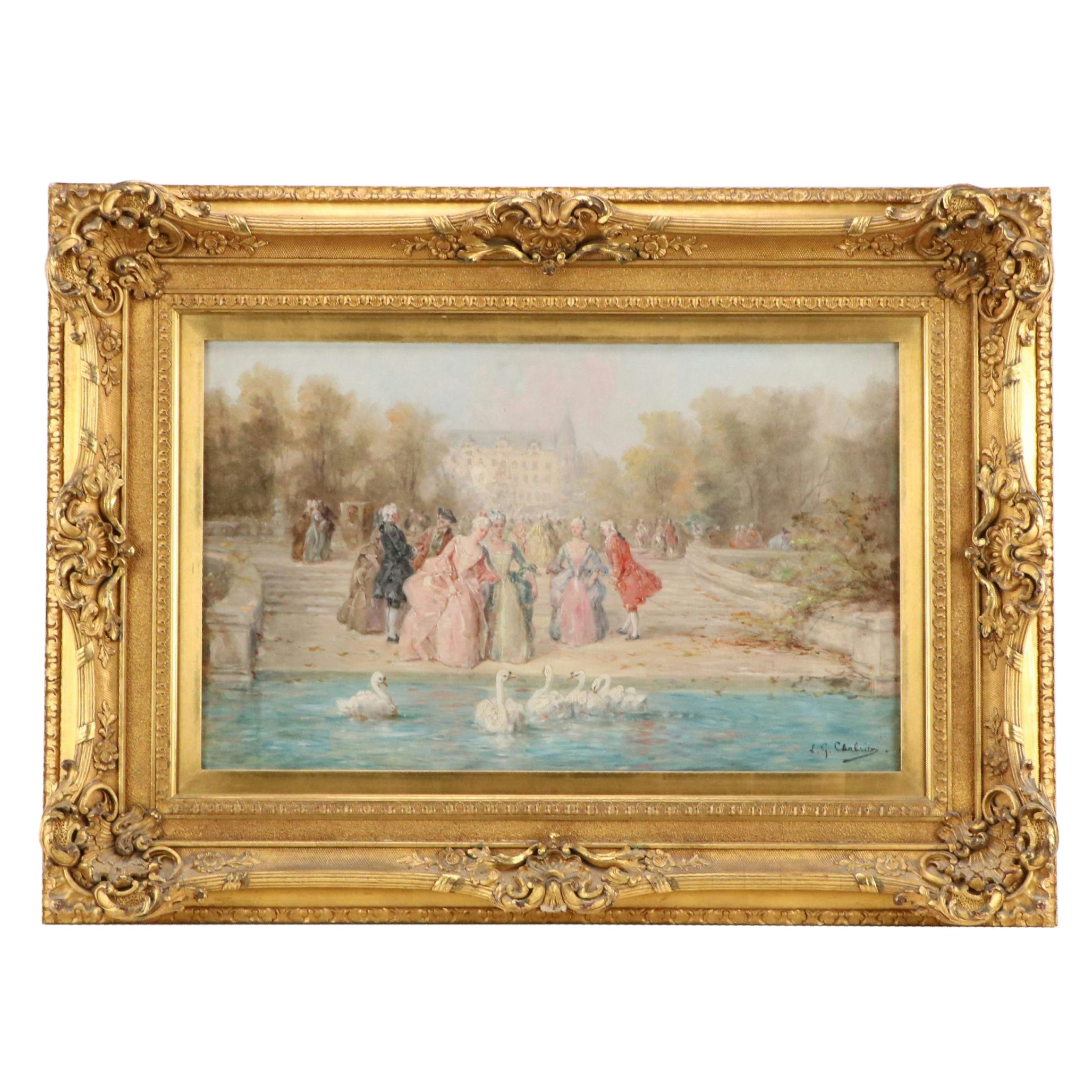 French School Genre Scene Oil Painting of Fête Champêtre