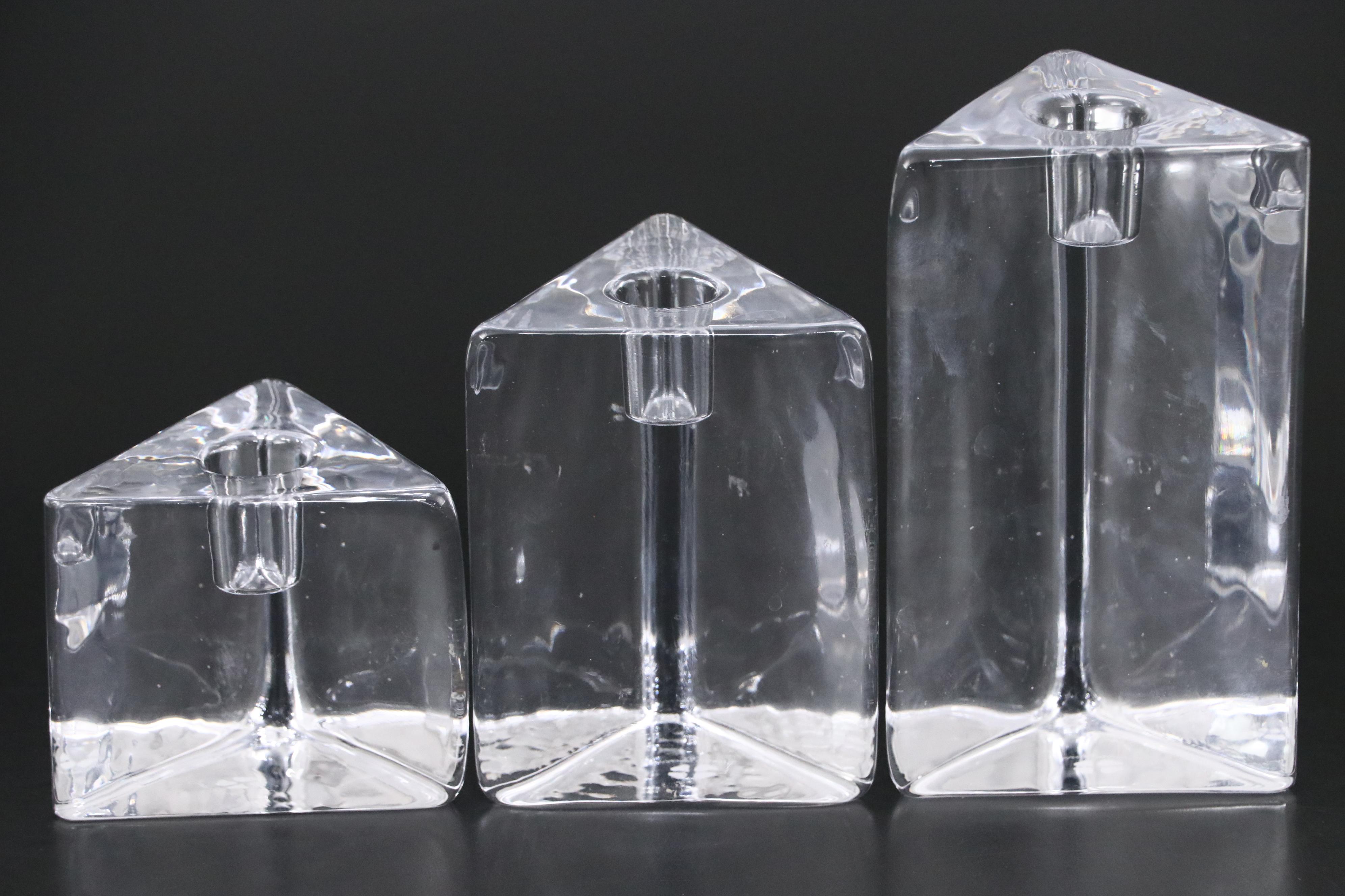 Simon Pearce Woodbury Triangular Crystal Candle Holders