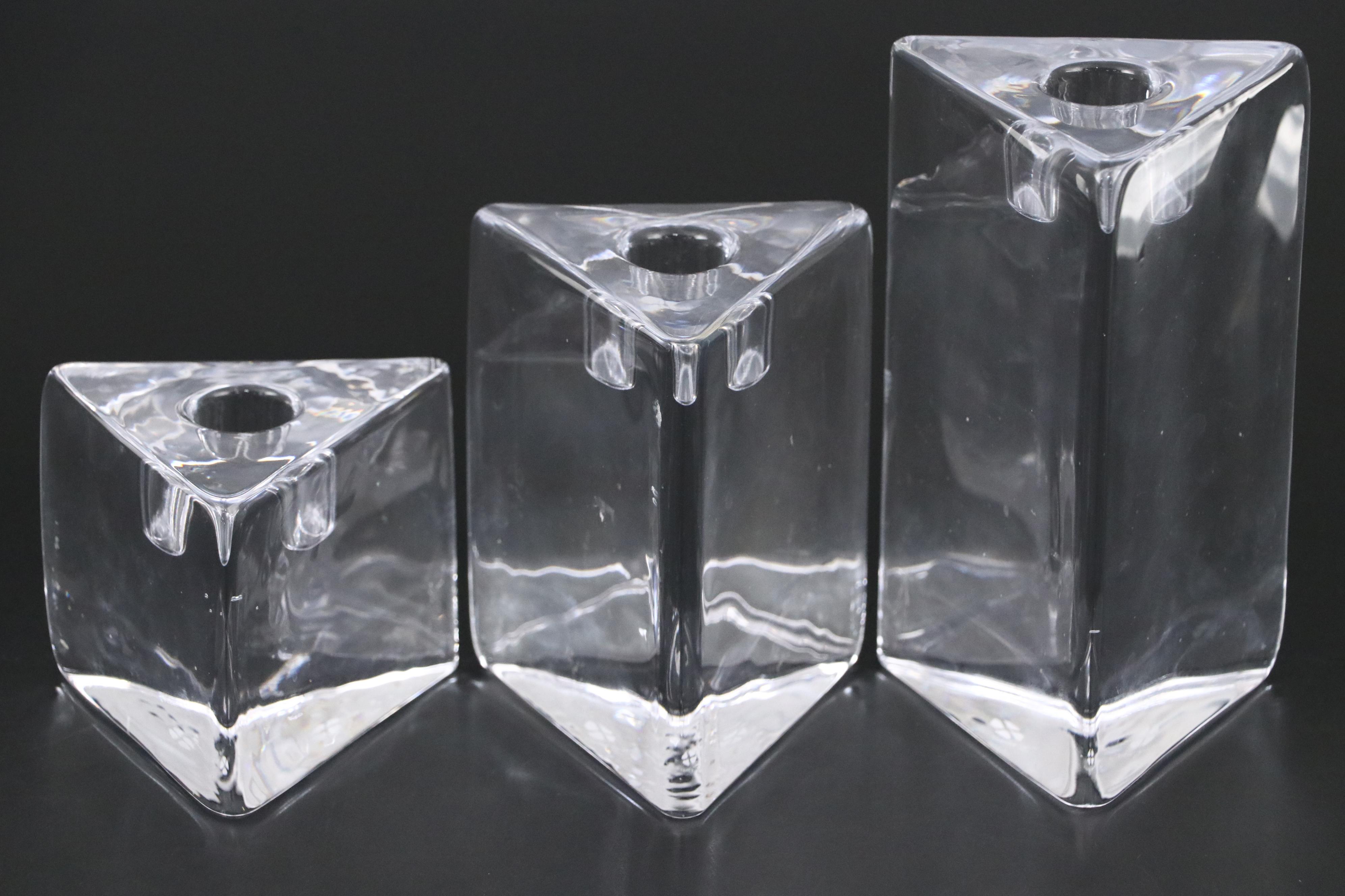 Simon Pearce Woodbury Triangular Crystal Candle Holders