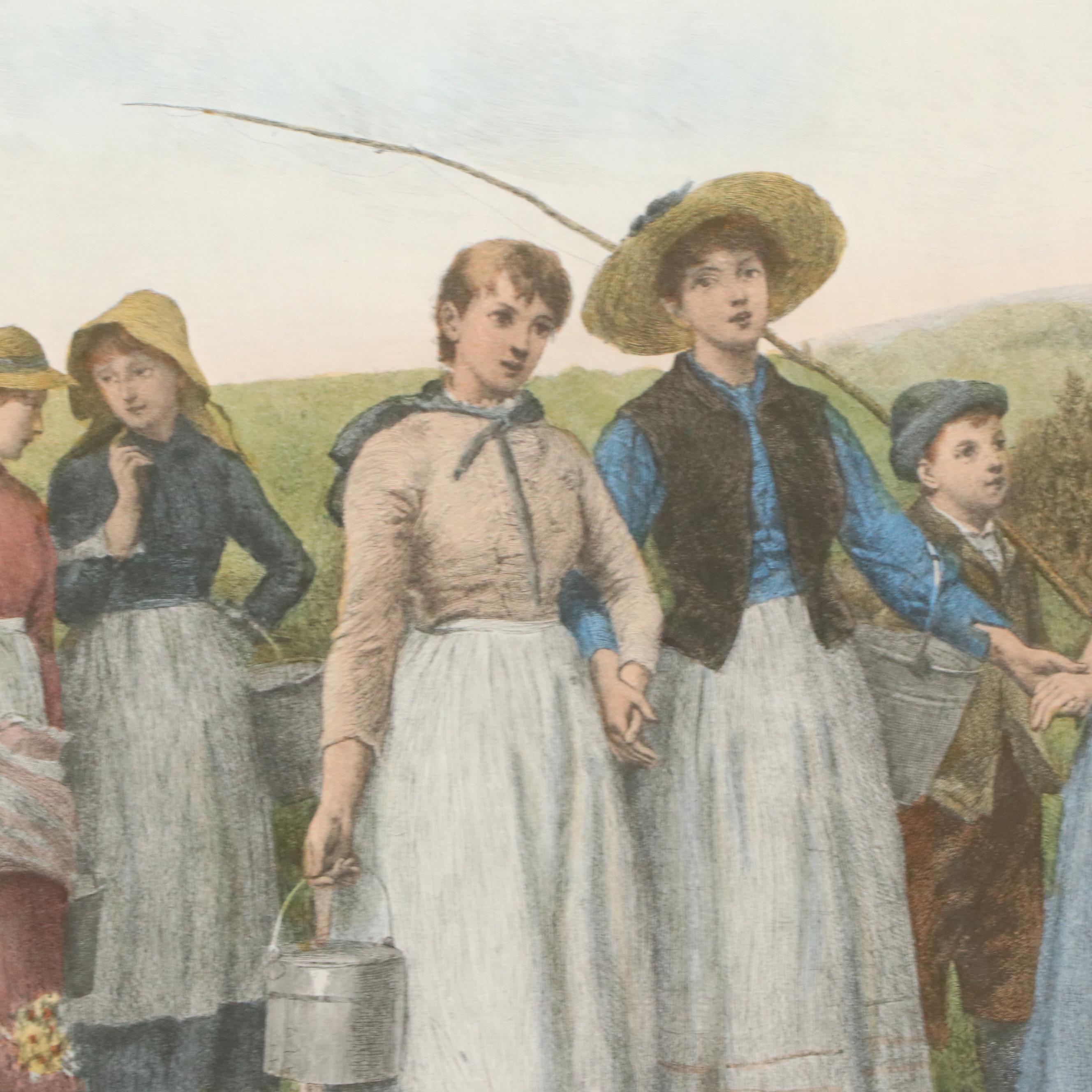 Hand-Colored Halftone After Jennie Brownscombe "Berry Pickers"