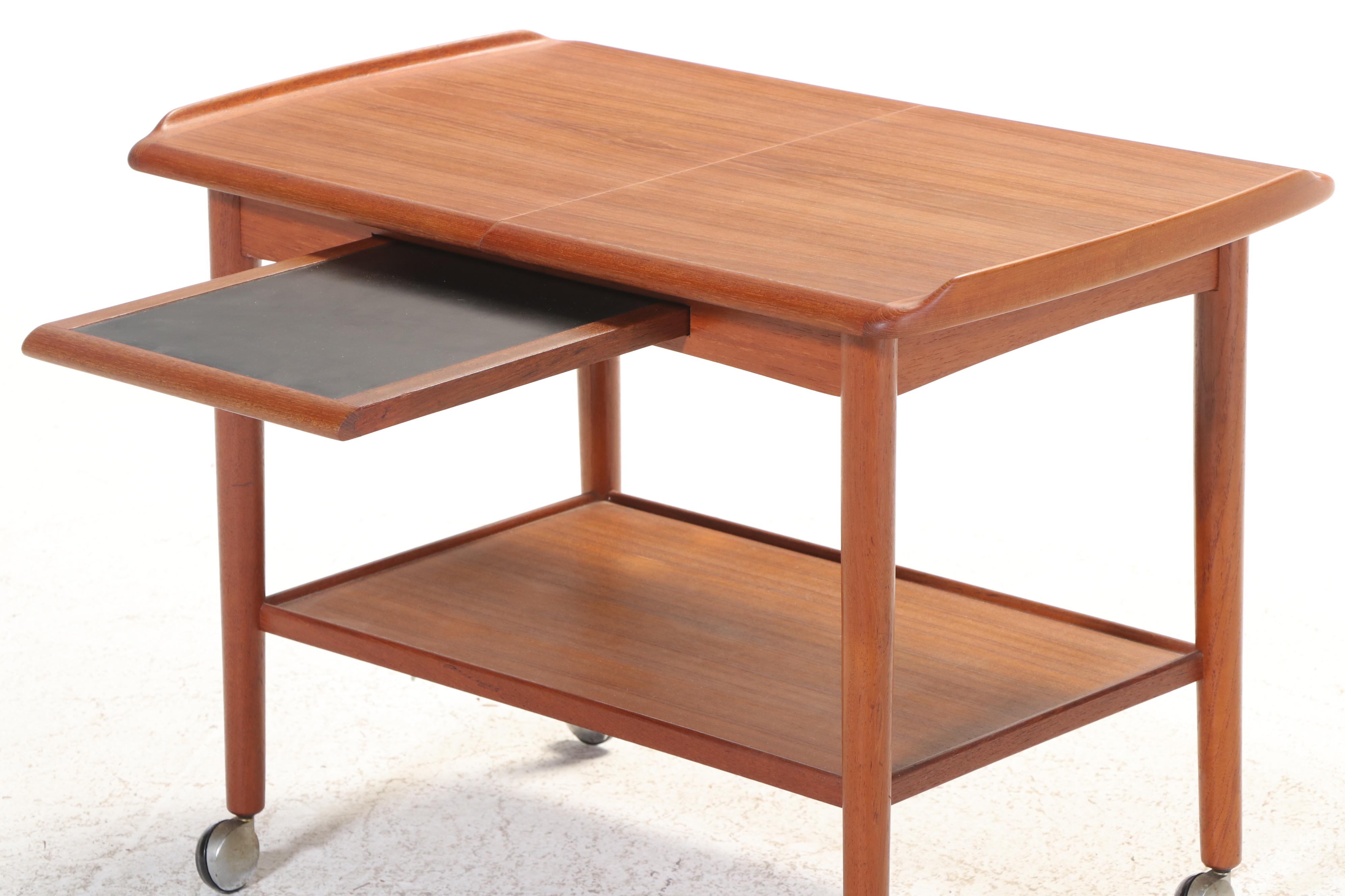 Danish Modern Teak and Black Laminate Extending Serving Trolley, Circa 1960
