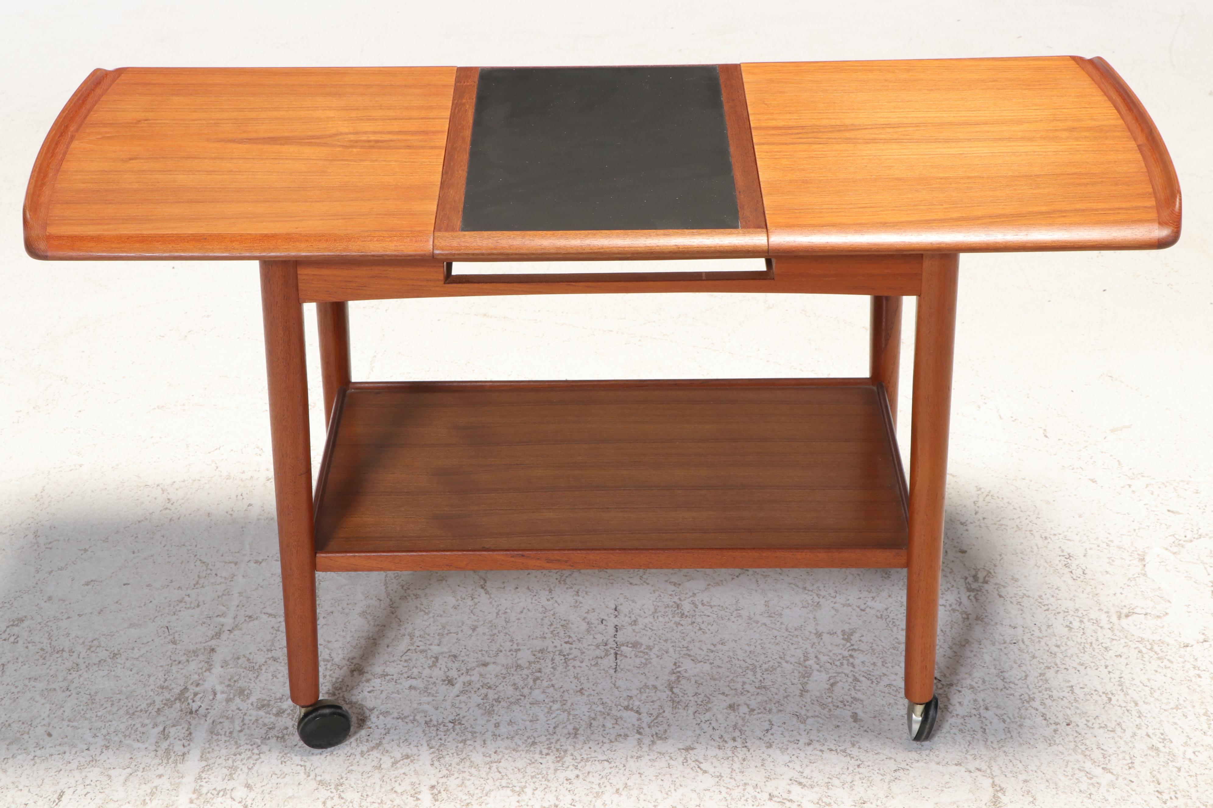 Danish Modern Teak and Black Laminate Extending Serving Trolley, Circa 1960