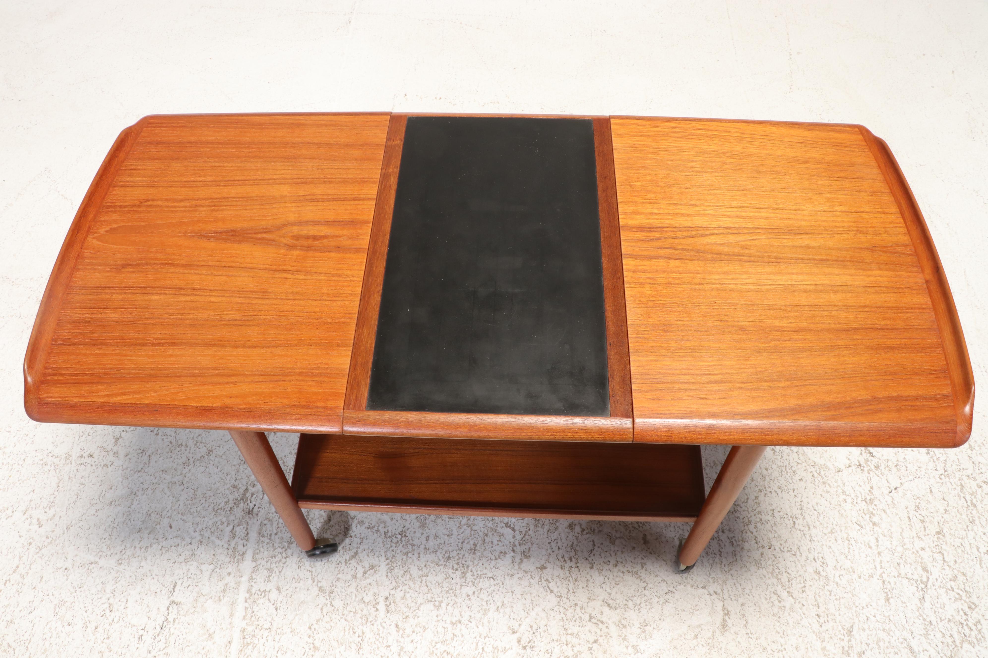 Danish Modern Teak and Black Laminate Extending Serving Trolley, Circa 1960