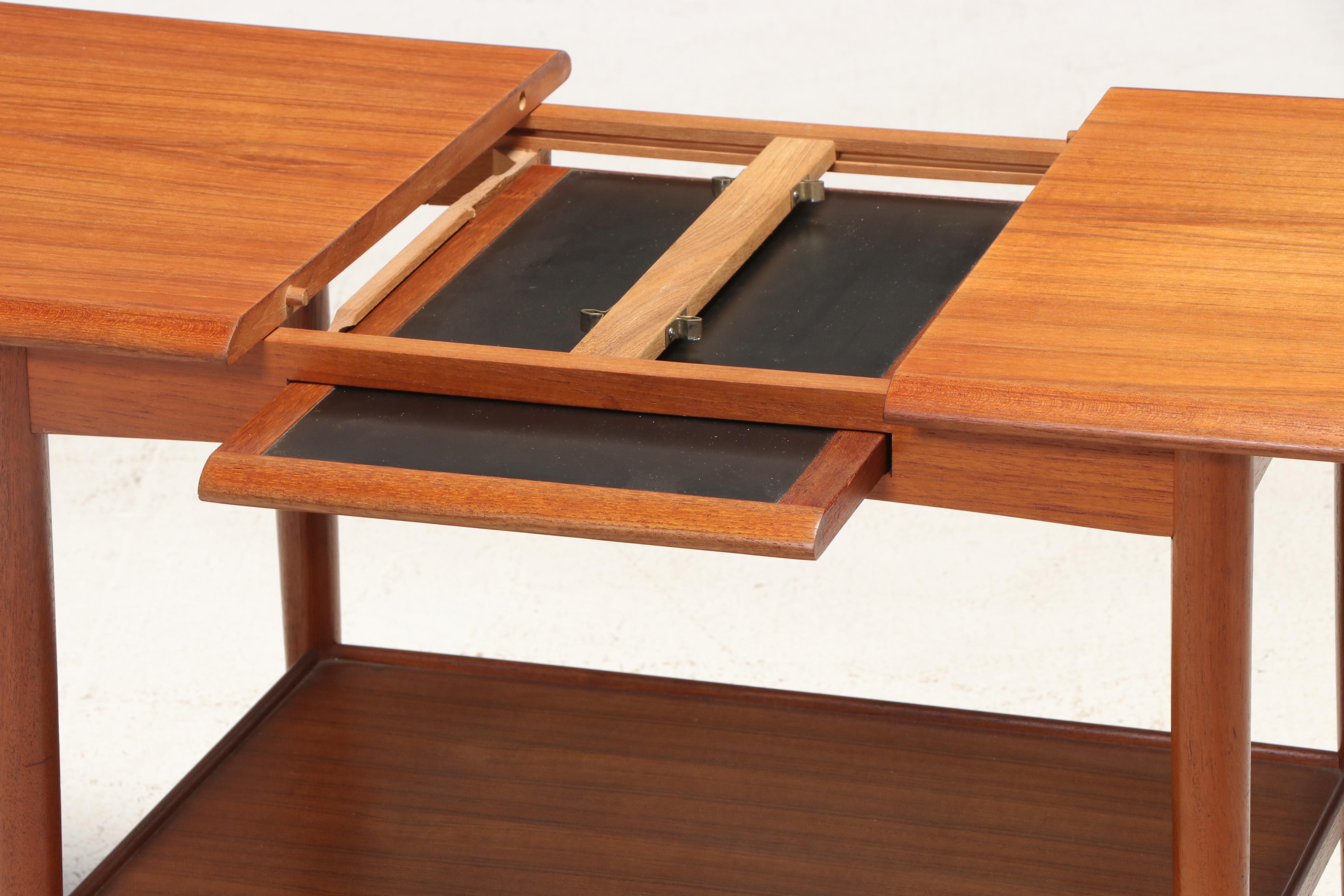 Danish Modern Teak and Black Laminate Extending Serving Trolley, Circa 1960