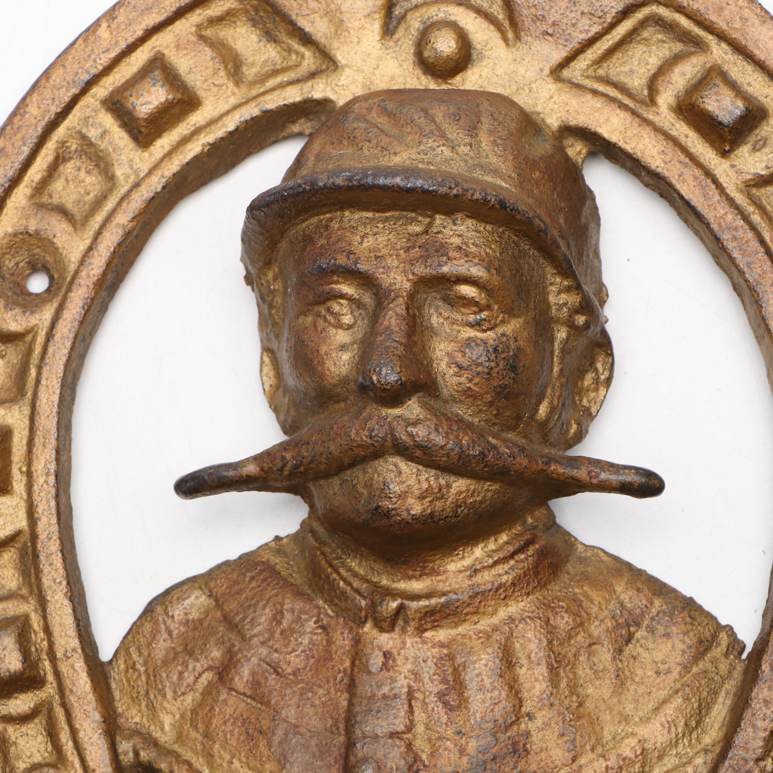 Tom Corrigan Australian Jockey Metal Wall Plaque, Early to Mid-20th Century