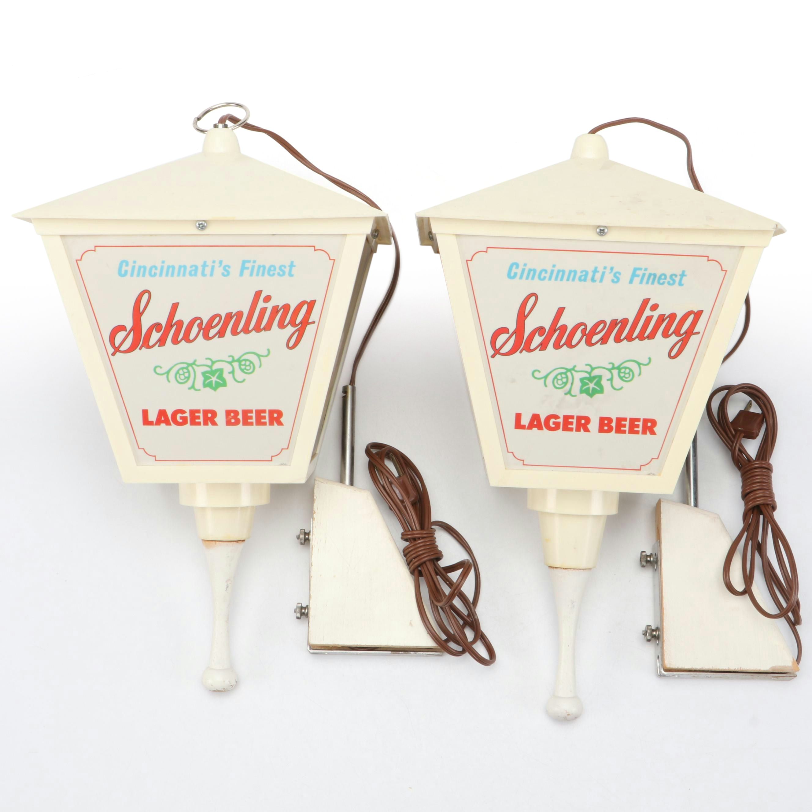Pair of Schoenling Lager Beer Plastic Hanging Ceiling Lights, Mid/ Late 20th C