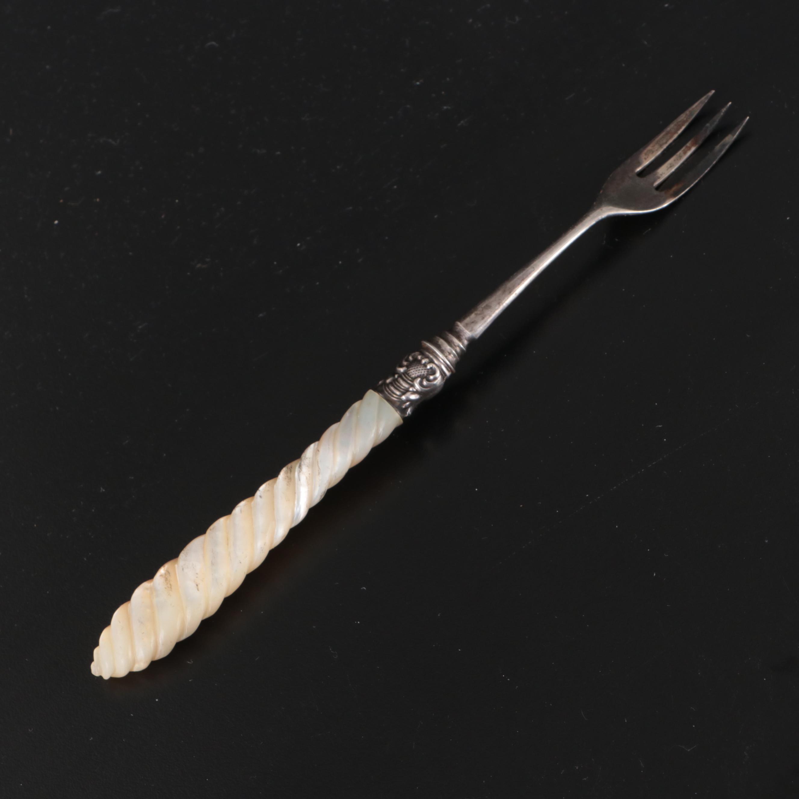 English George Unite Sterling and MOP Seafood Fork with Other MOP Handled Knives