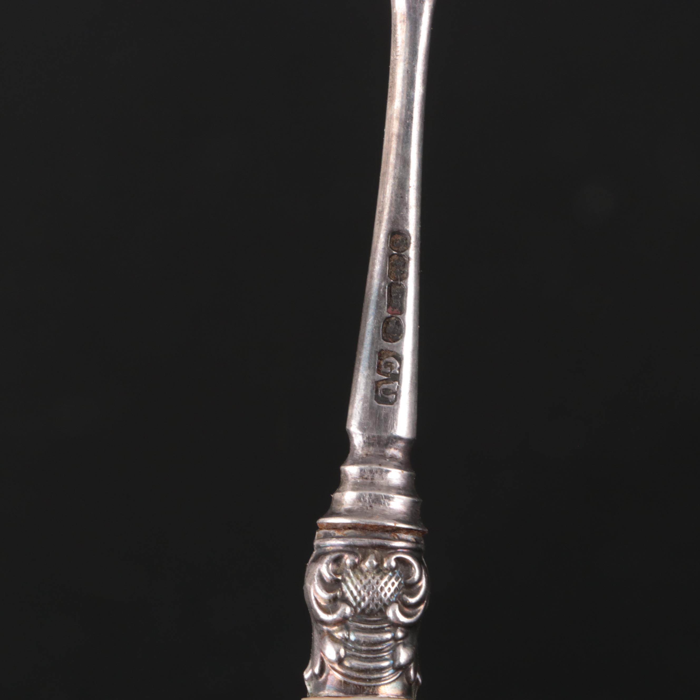 English George Unite Sterling and MOP Seafood Fork with Other MOP Handled Knives