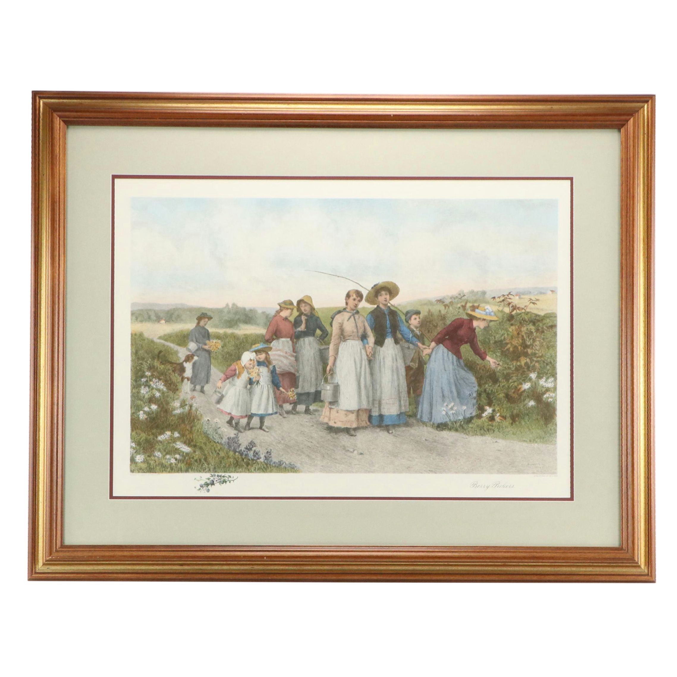 Hand-Colored Halftone After Jennie Brownscombe "Berry Pickers"