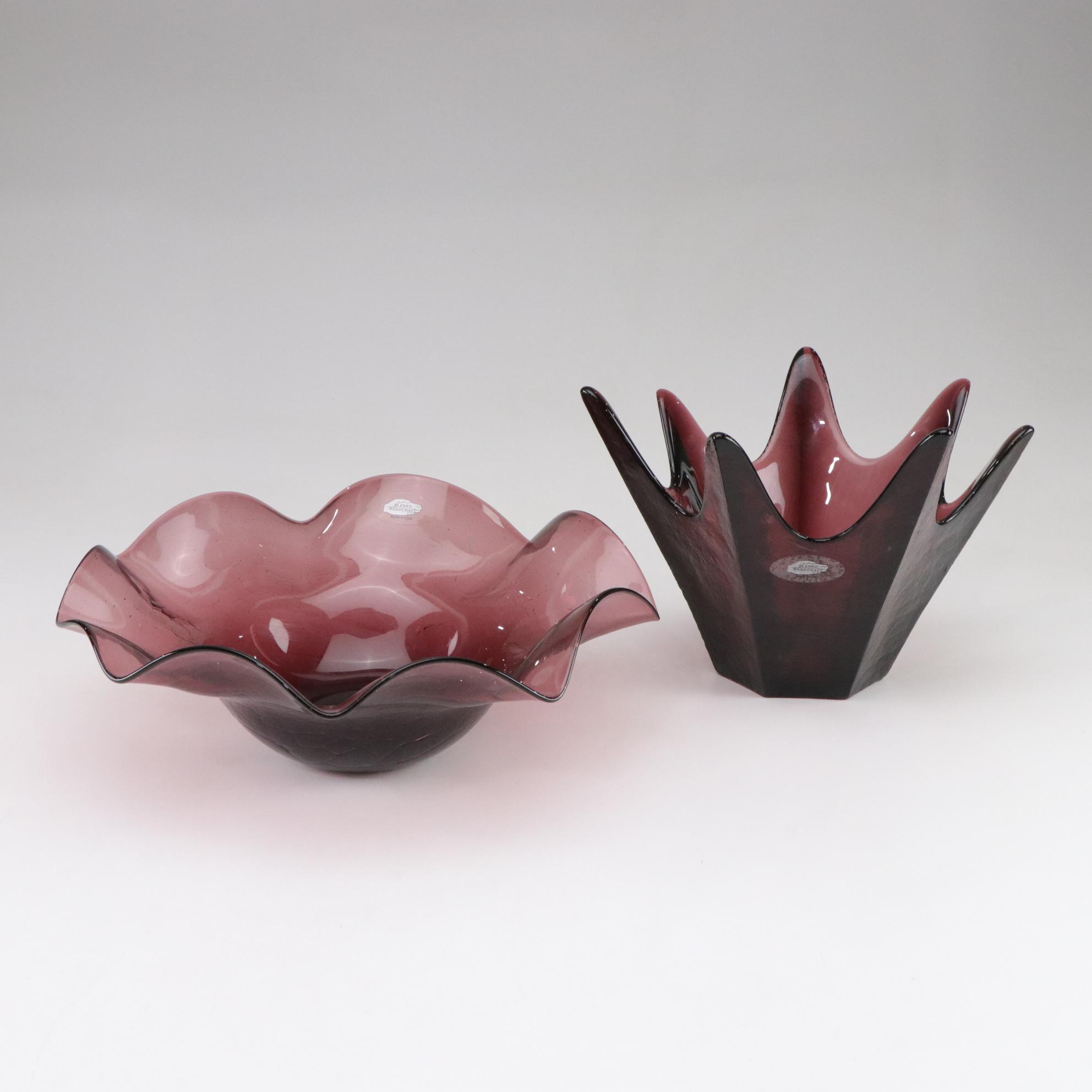 Blenko MCM Amethyst Seven-Point Star With Ruffled Glass Centerpiece Bowls