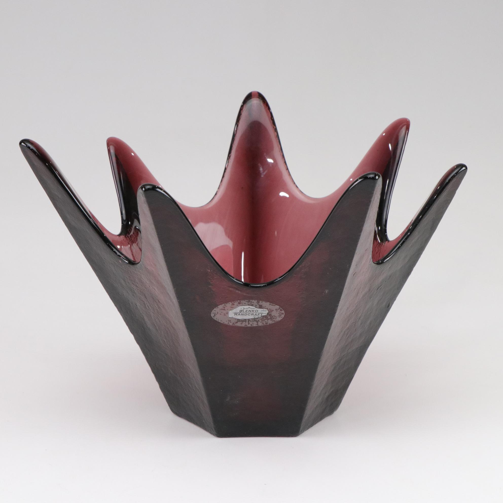 Blenko MCM Amethyst Seven-Point Star With Ruffled Glass Centerpiece Bowls