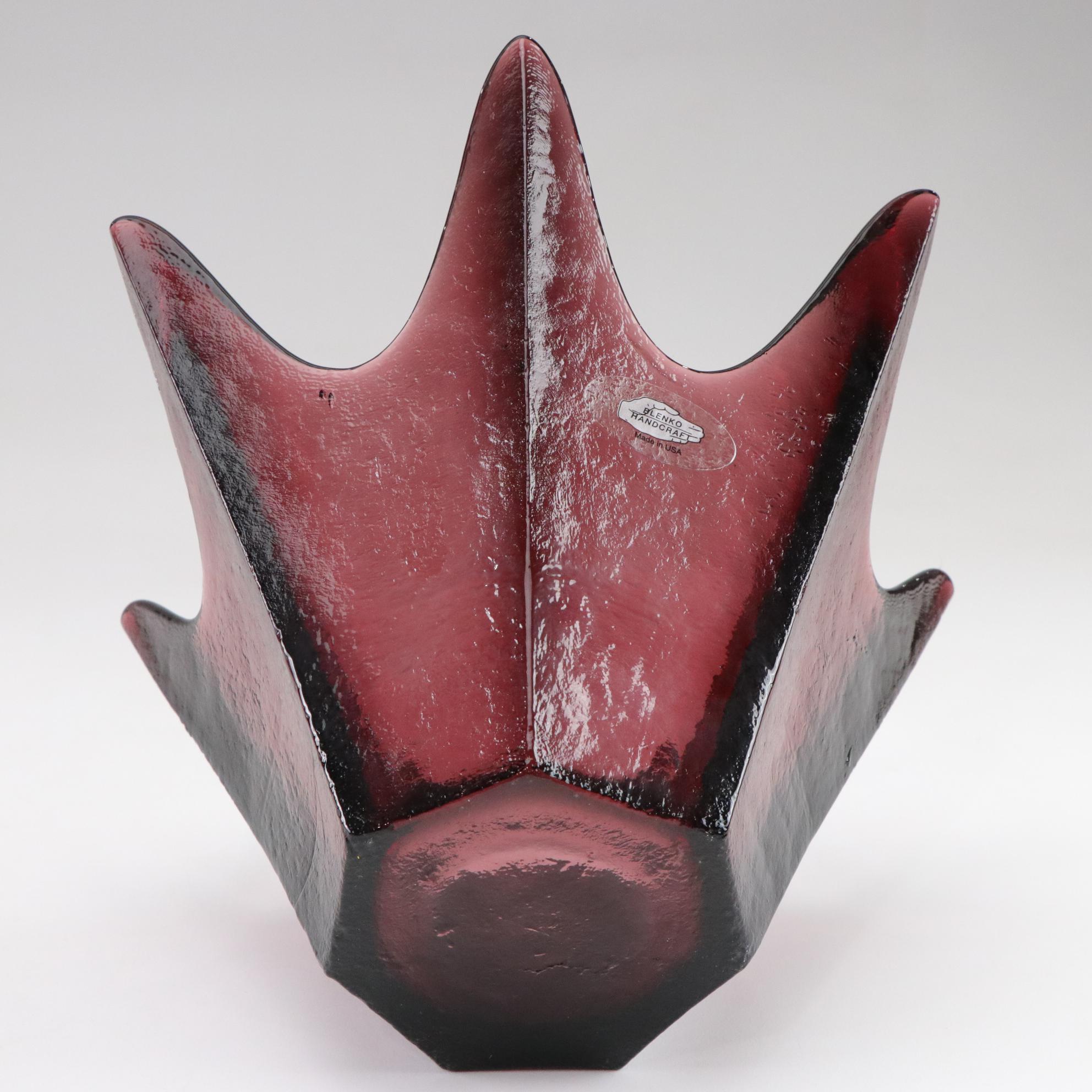 Blenko MCM Amethyst Seven-Point Star With Ruffled Glass Centerpiece Bowls