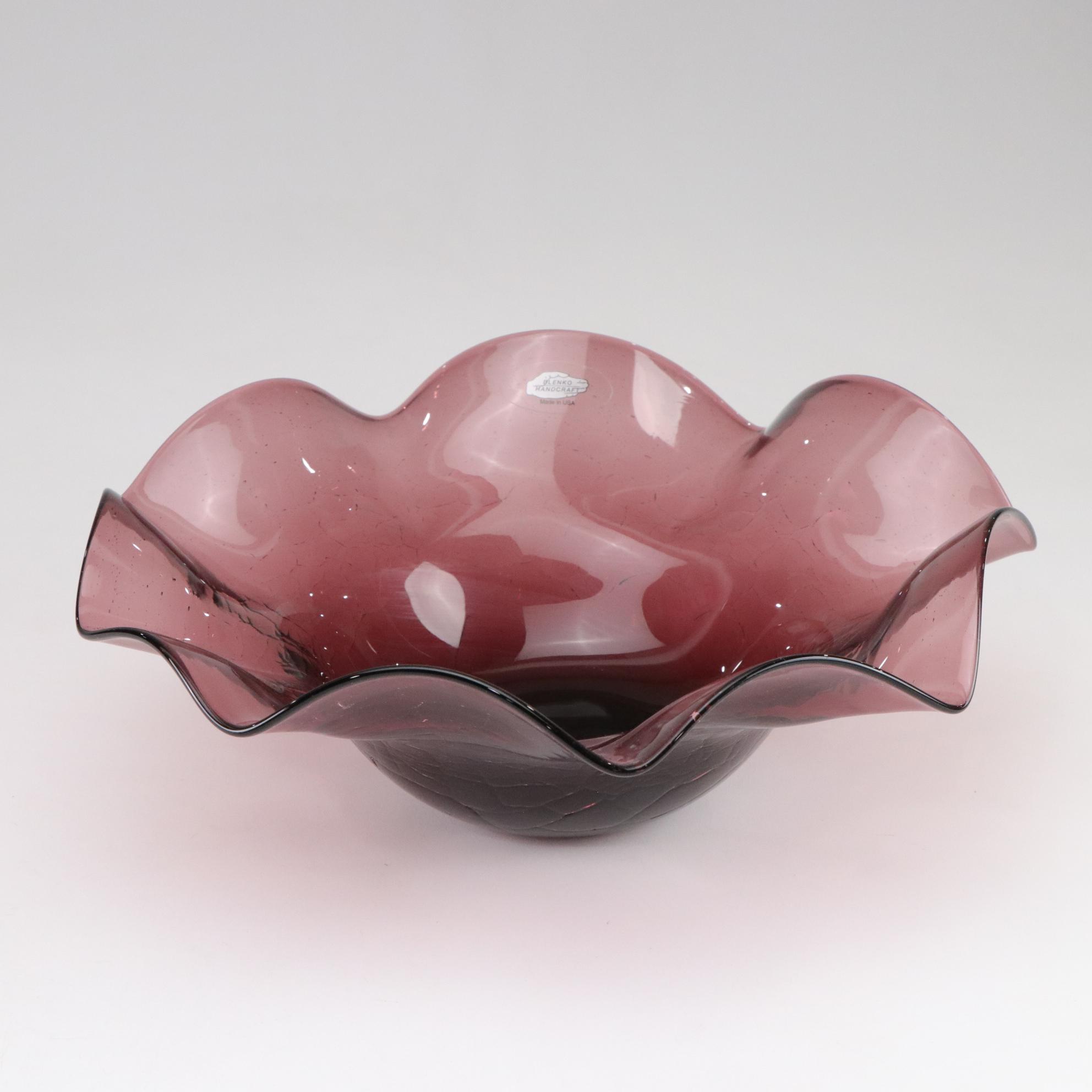 Blenko MCM Amethyst Seven-Point Star With Ruffled Glass Centerpiece Bowls